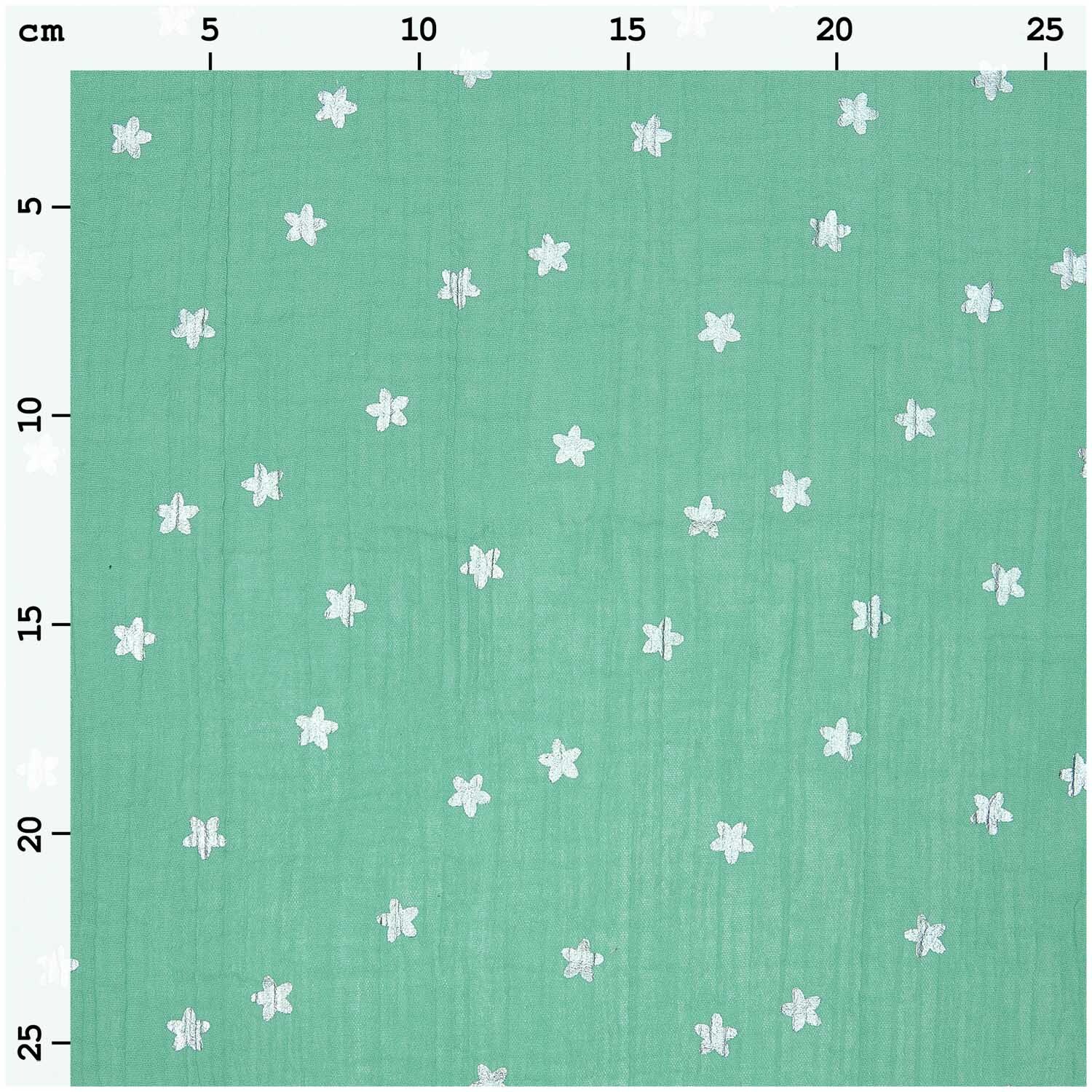 Stoffabschnitt Krinkelmusselin Sterne türkis 50x130cm Hot Foil von Rico Design