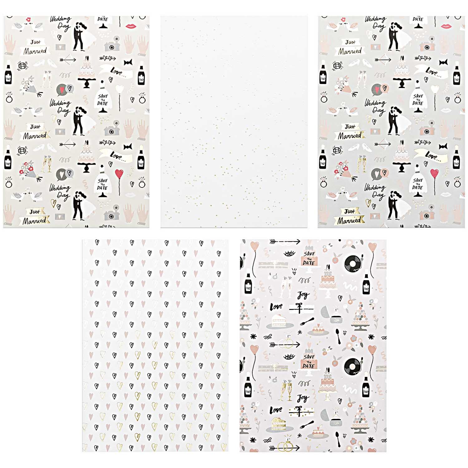 Paper Poetry Motivpapierblock Hochzeit mit 30 Blättern zeigt mehrfarbige Hochzeitssymbole. Ideal für kreative Projekte und Dekorationen.