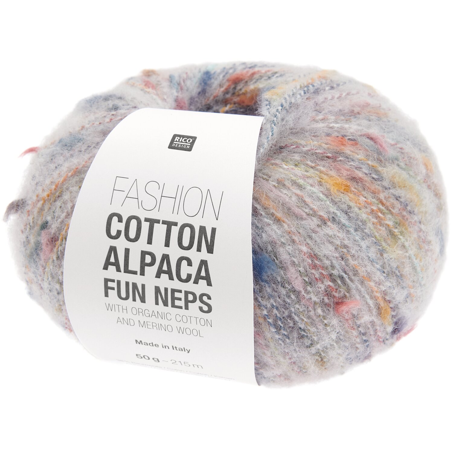 Fashion Cotton Alpaca Fun Neps Strickset Mini-Schal Modell 14a aus Die Neue Masche No. 14, Rico Design Garnknäuel beige mit bunten Neps, Lauflänge 50g 215m