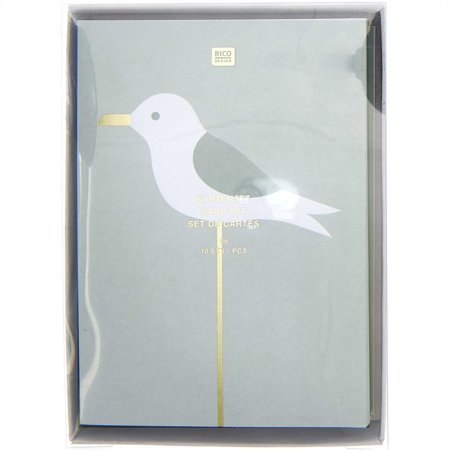 Paper Poetry Kartenset Möwe von Rico Design, 20-teilig, zeigt eine stilisierte Möwe auf hellblauem Hintergrund.