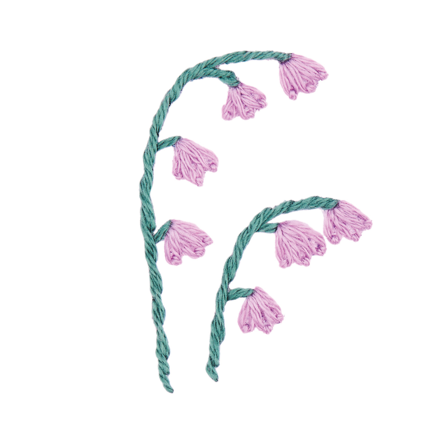 Stick and Stitch Blümchen: Zwei gestickte Blumenranken mit rosa Blüten von Rico Design auf schwarzem Hintergrund.