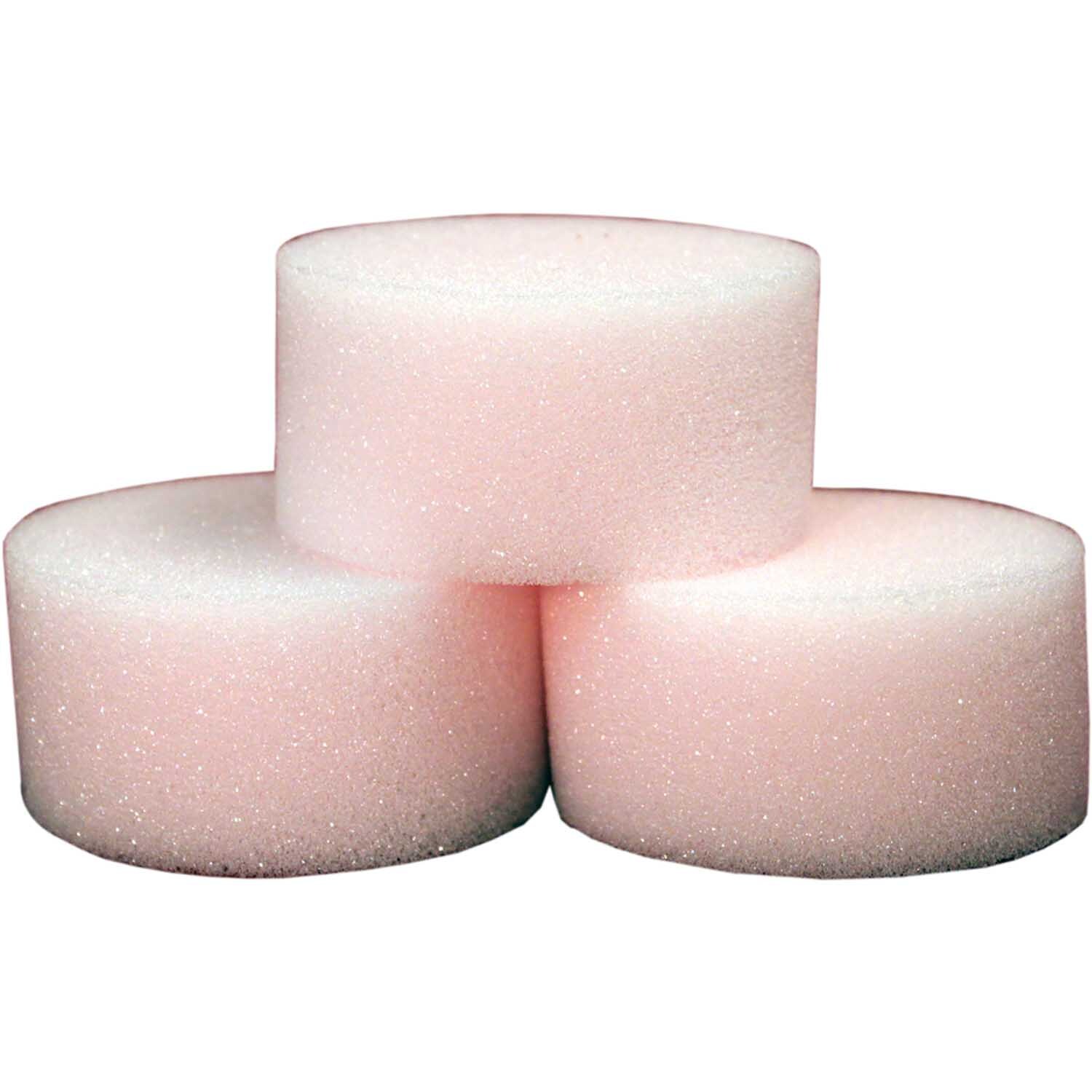 Schmink Schwamm feinporig 6x6cm 3 Stück: Drei rosa Schwämme von Eulenspiegel, ideal für präzises Make-up.