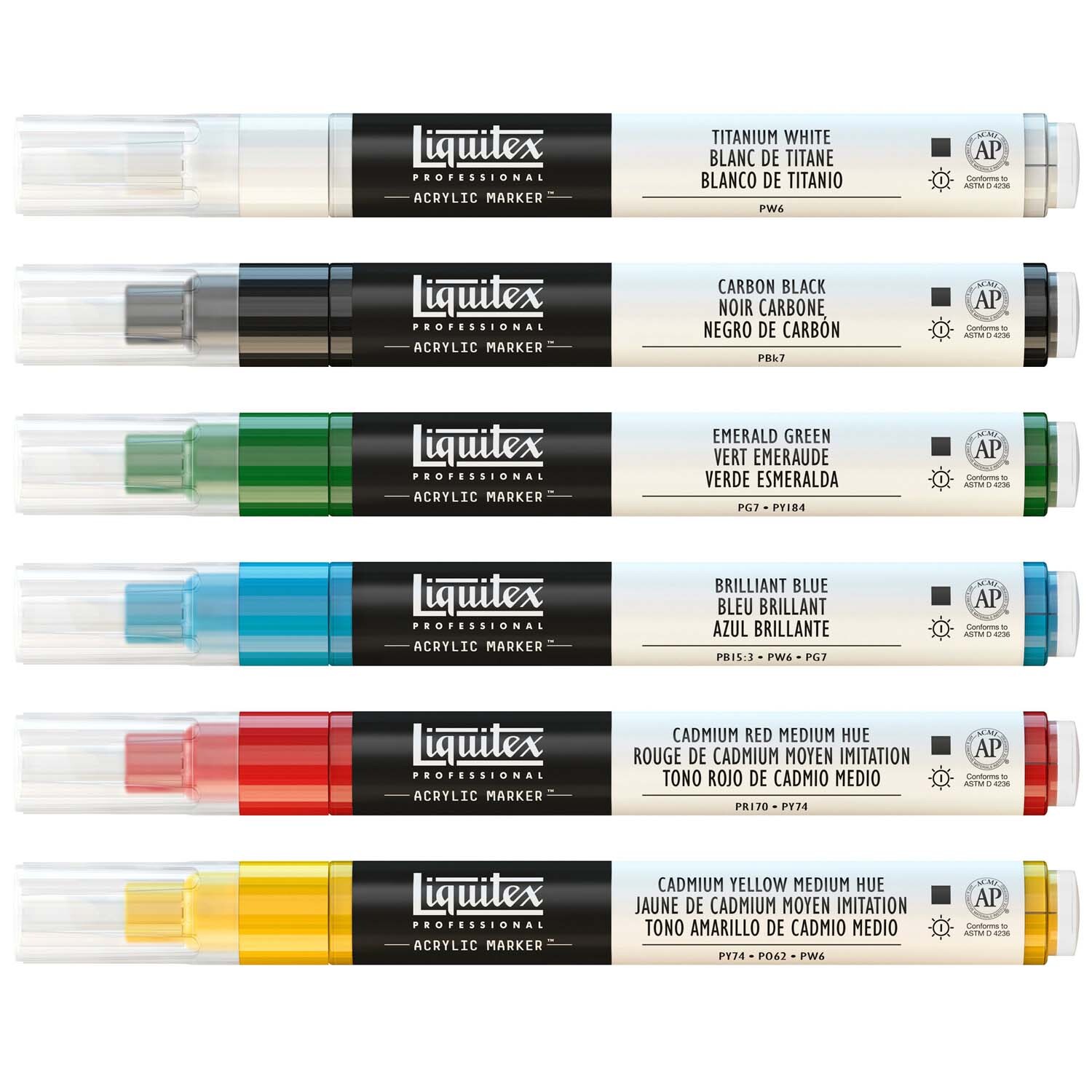 Paint Acryl Marker Set fein 6 Stück von Liquitex in verschiedenen Farben, ideal für kreative Projekte.