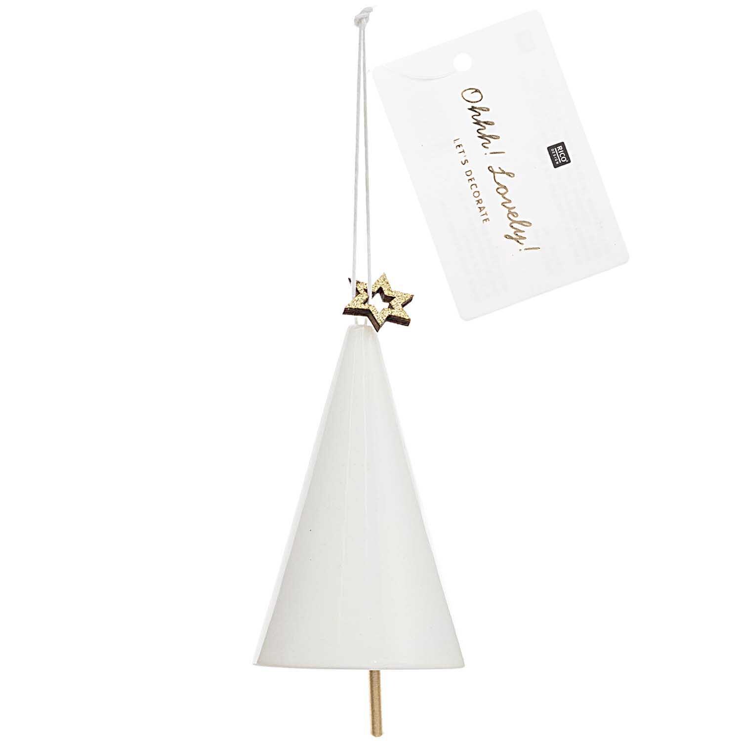 Porzellanhänger Glöckchen Weihnachtsbaum weiß 5,5x9cm von Rico Design