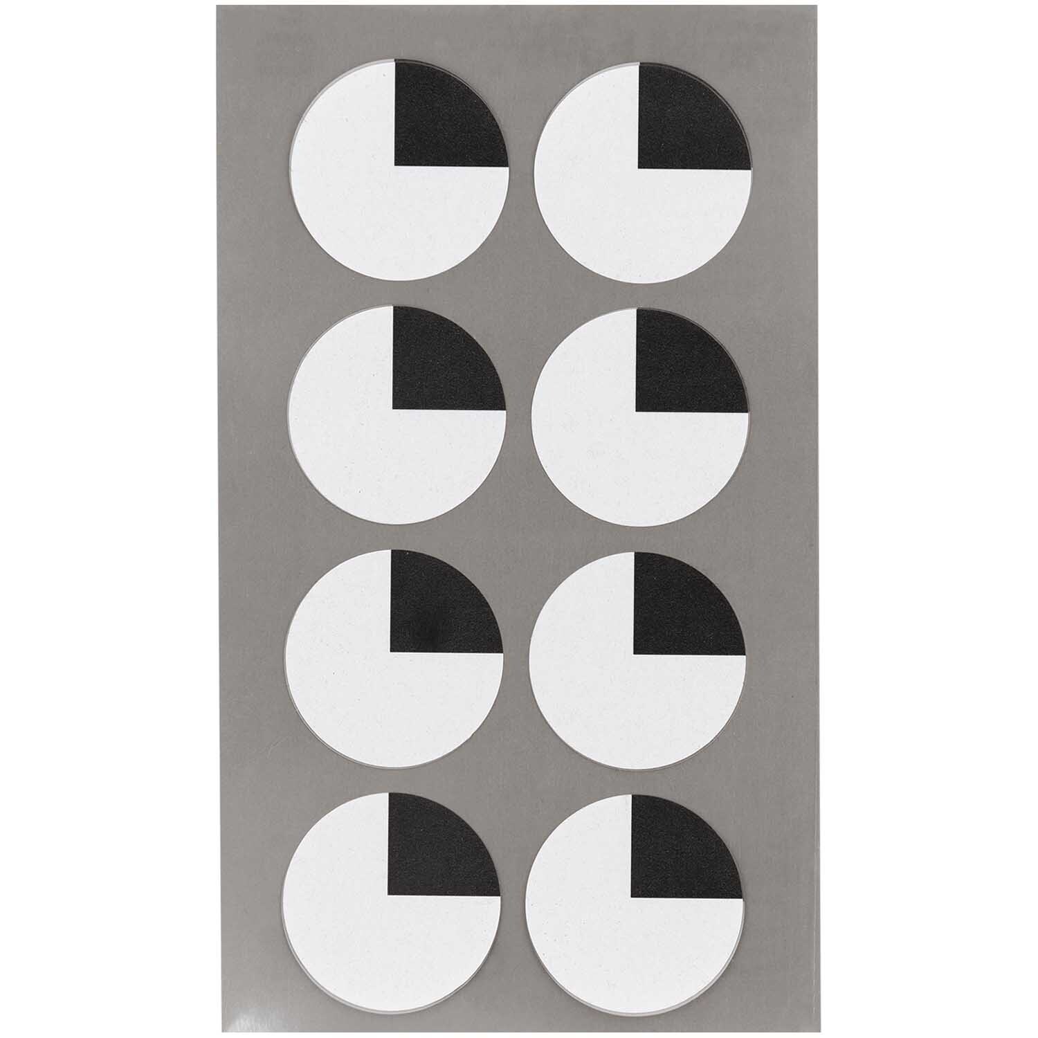 Paper Poetry Sticker Augen oben 4 Blatt von Rico Design zeigt acht schwarz-weiße Kreisaufkleber auf grauem Hintergrund.