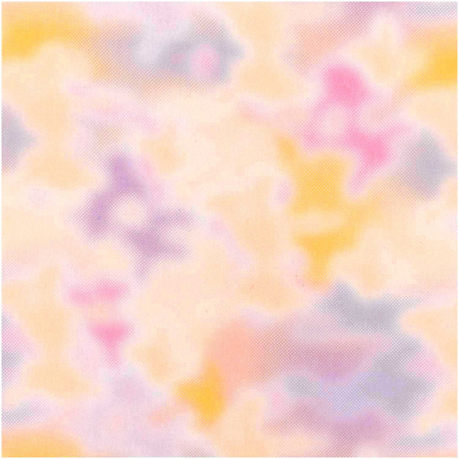 Stoffabschnitt Druckstoff Blurry Camouflage vanille 50x140cm zeigt ein verschwommenes Muster in Pastelltönen von Rosa, Gelb und Lila.