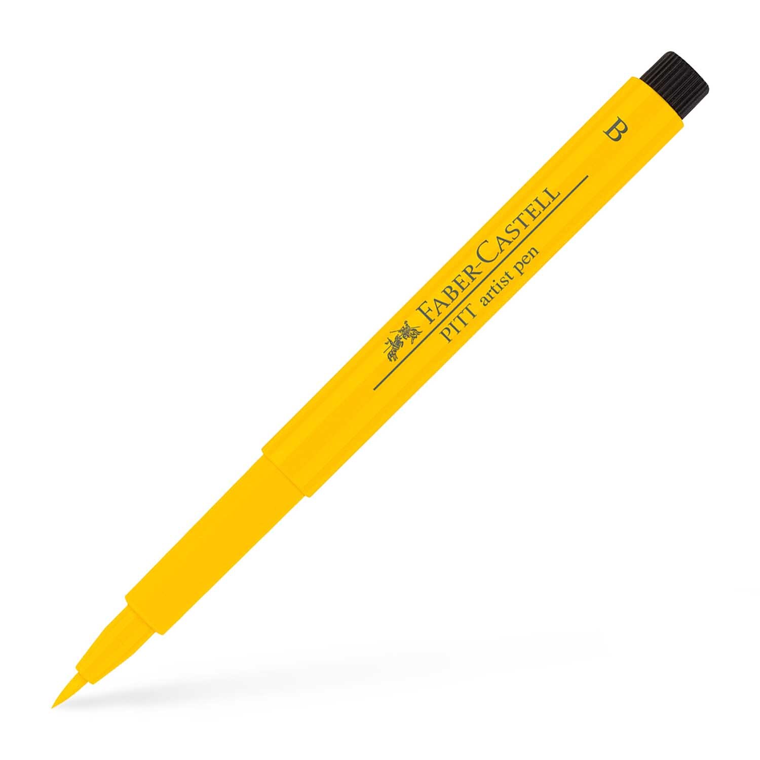 PITT artist pen brush in leuchtendem Gelb von Faber Castell, ideal für kreative Zeichnungen.