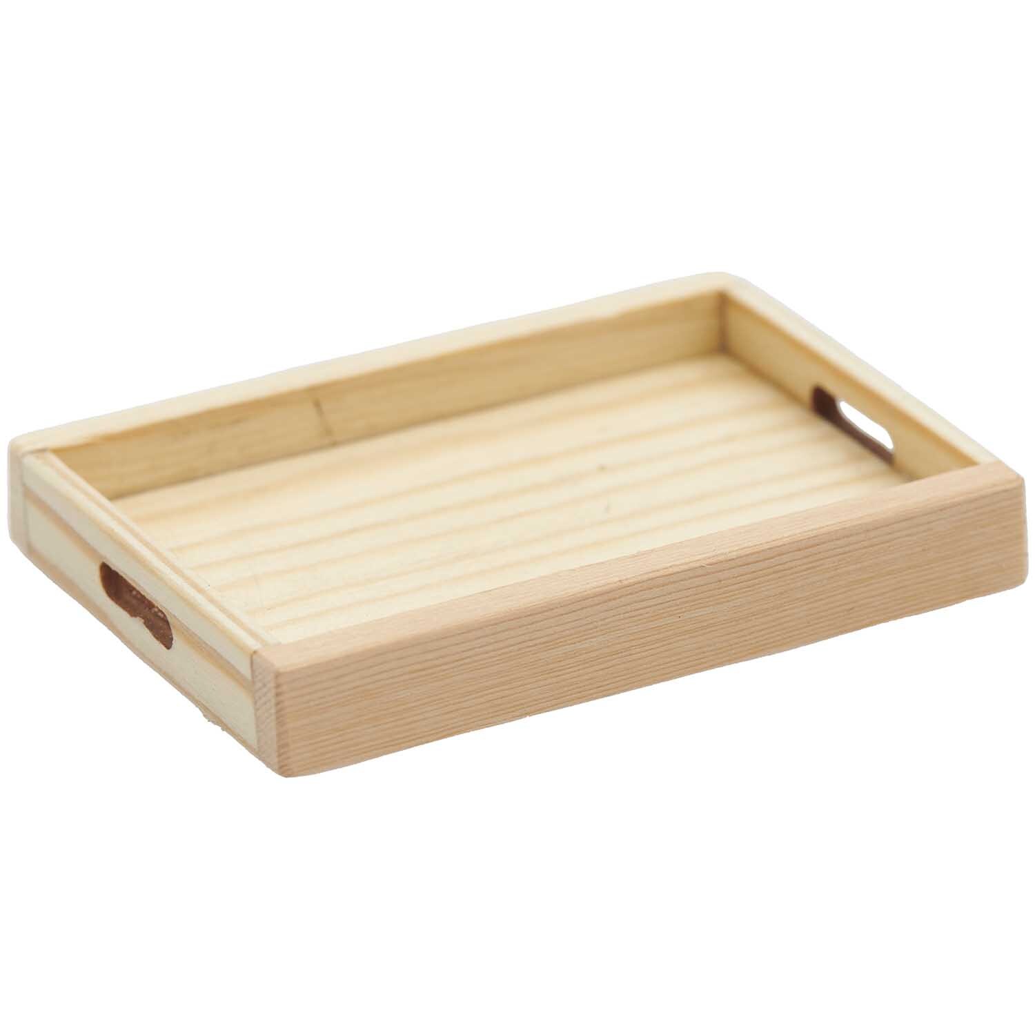 Miniatur Holztablett aus hellem Holz mit natürlicher Maserung, ideal für Dekorationen.