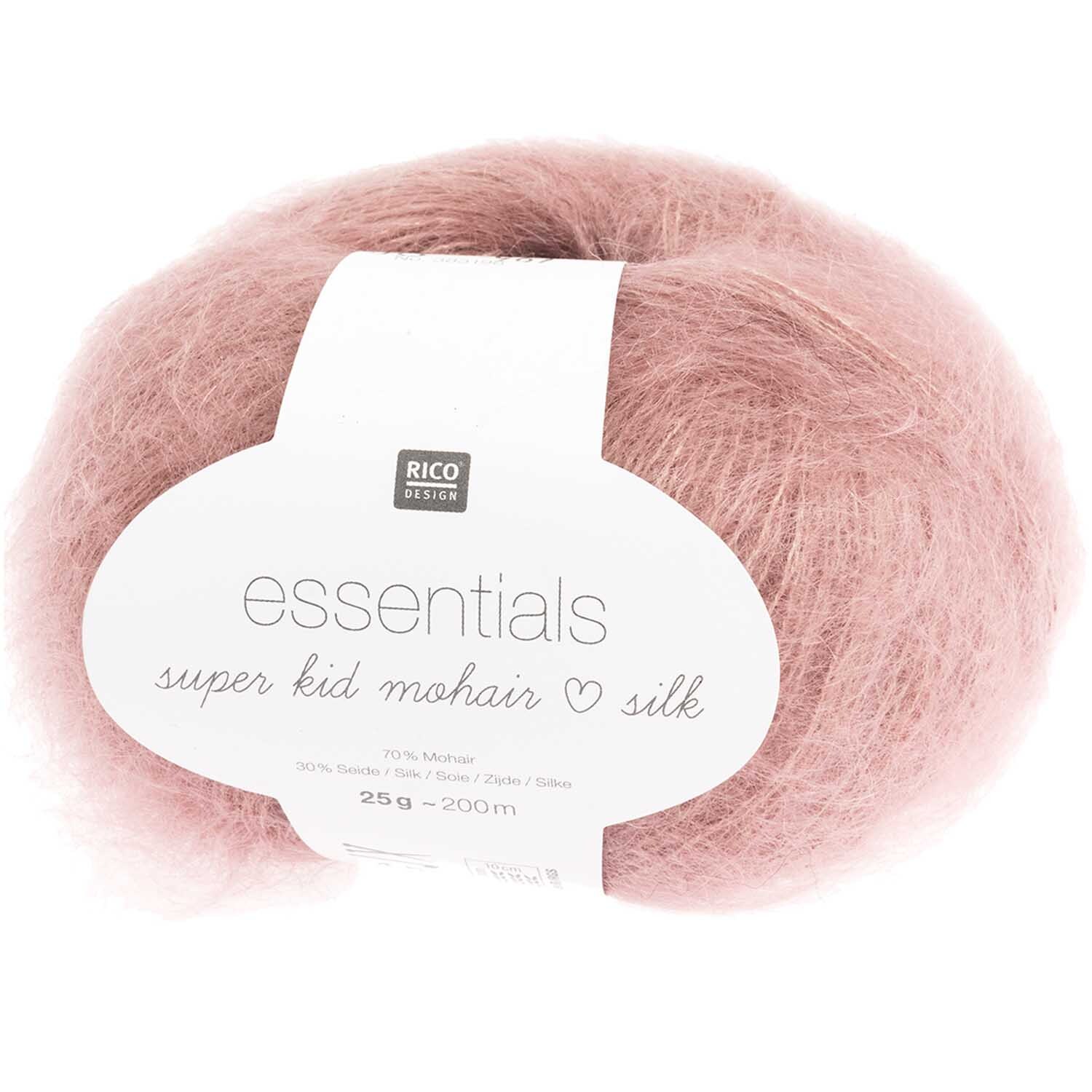 Essentials Super Kid Mohair Loves Silk: Altrosa Garnknäuel von Rico Design, ideal für Stricksets.