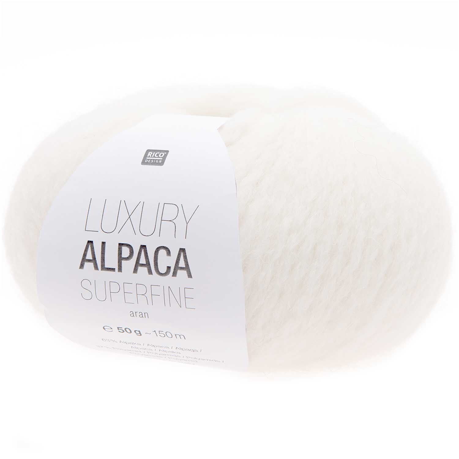 Rico Luxury Alpaca Superfine aran Wolle in Creme, 50g 140m. Ideal für hochwertige Strickprojekte.