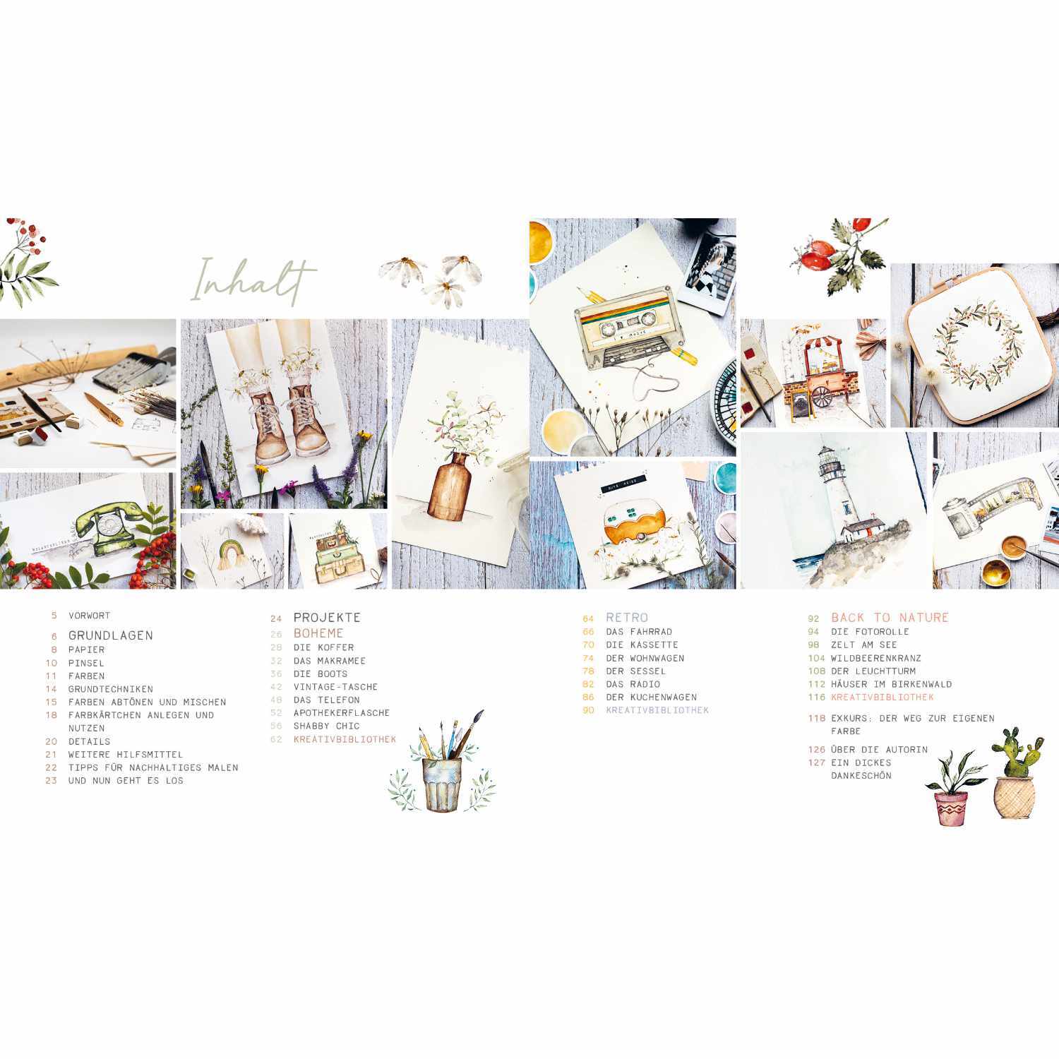 Boho Watercolor: Kreative Illustrationen und Projekte in sanften Aquarellfarben, ideal für DIY-Ideen.