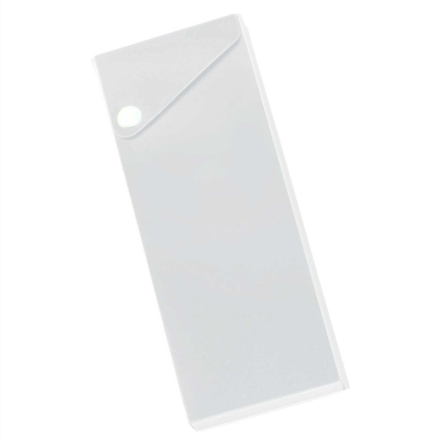 Universal Box weiß 20x8x2,8cm von RUMOLD, rechteckige transparente Aufbewahrungsbox mit Klappdeckel, ideal für Bürobedarf.