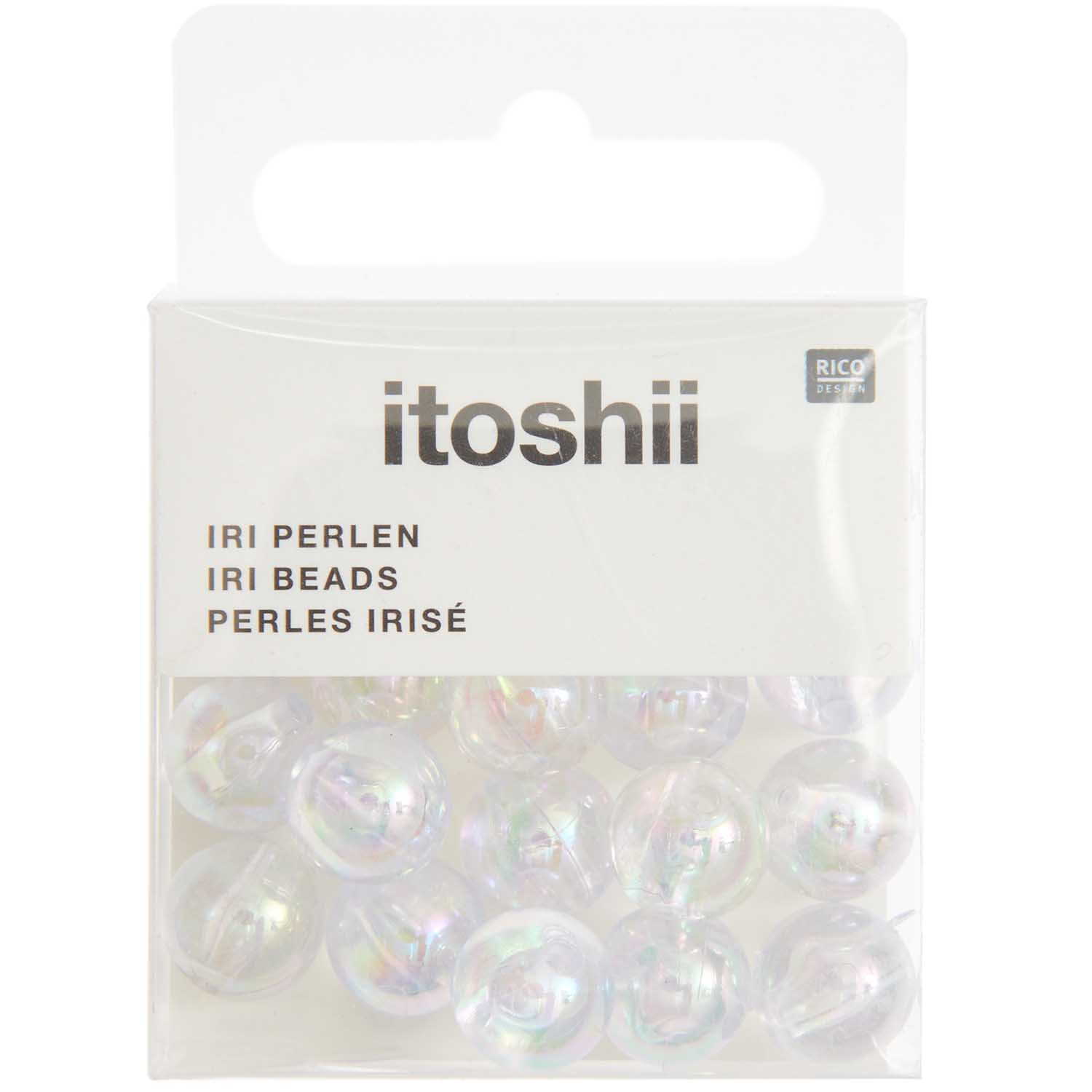 Itoshii Perlen rund irisierend 10mm 20 Stück in transparenter Verpackung von Rico Design.