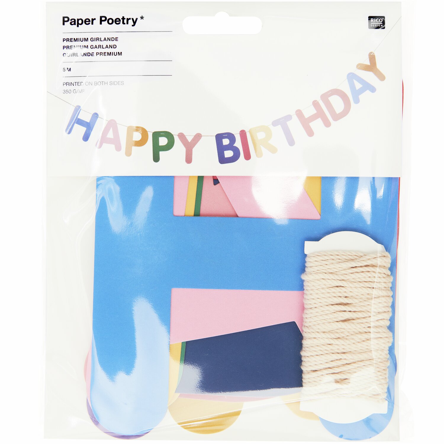Paper Poetry Girlande Happy Birthday Magic Rainbow: Bunte Girlande von Rico Design, 5m lang, ideal für Geburtstagsfeiern.