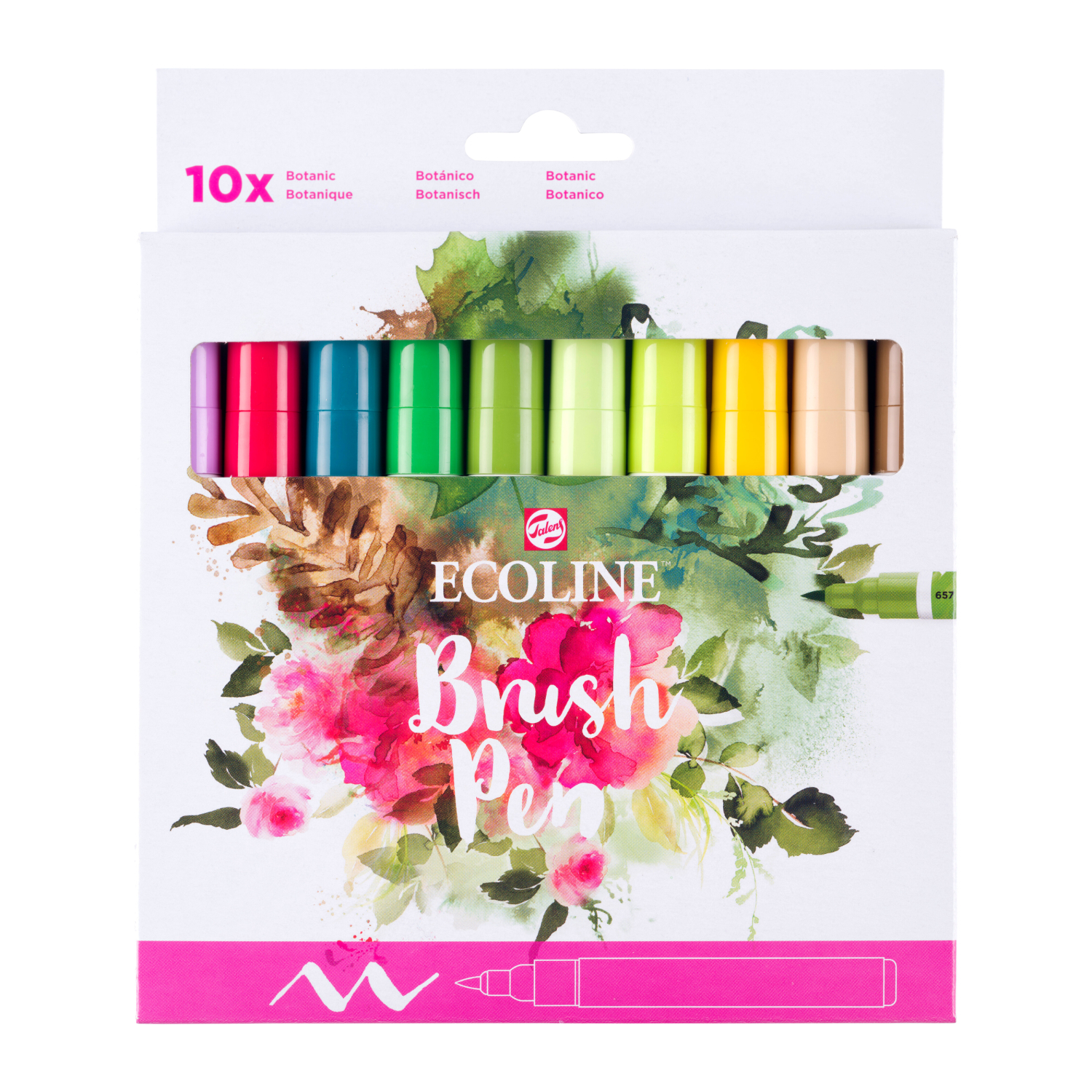 Ecoline Brush Pen Set Botanik, 10 Stück, in leuchtenden Farben, ideal für kreative Projekte.