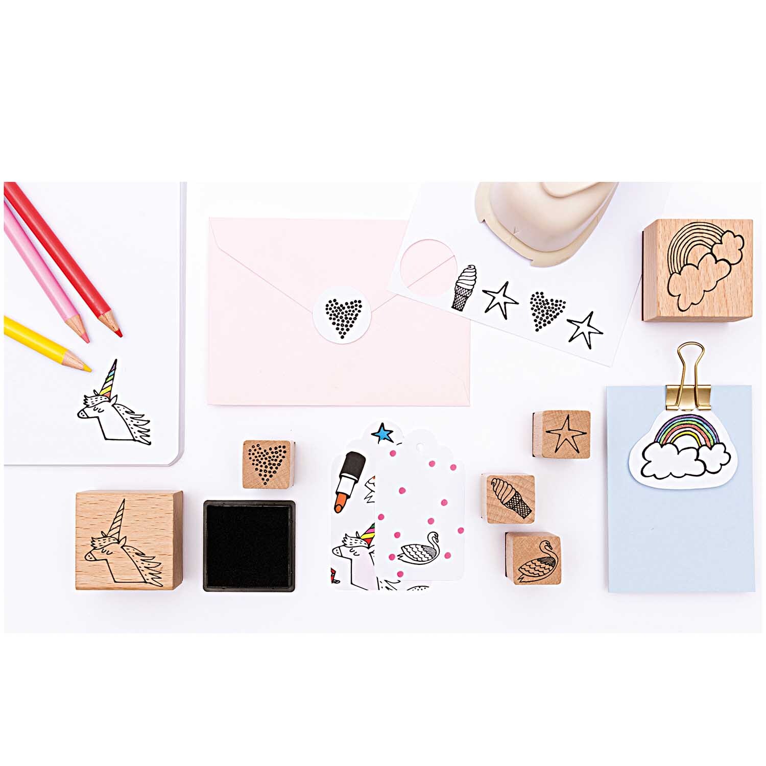 Paper Poetry Geschenkanhänger Ornament, 30 Stück, mit kreativen Stempeln und bunten Stiften. Ideal für individuelle Geschenkdekorationen.