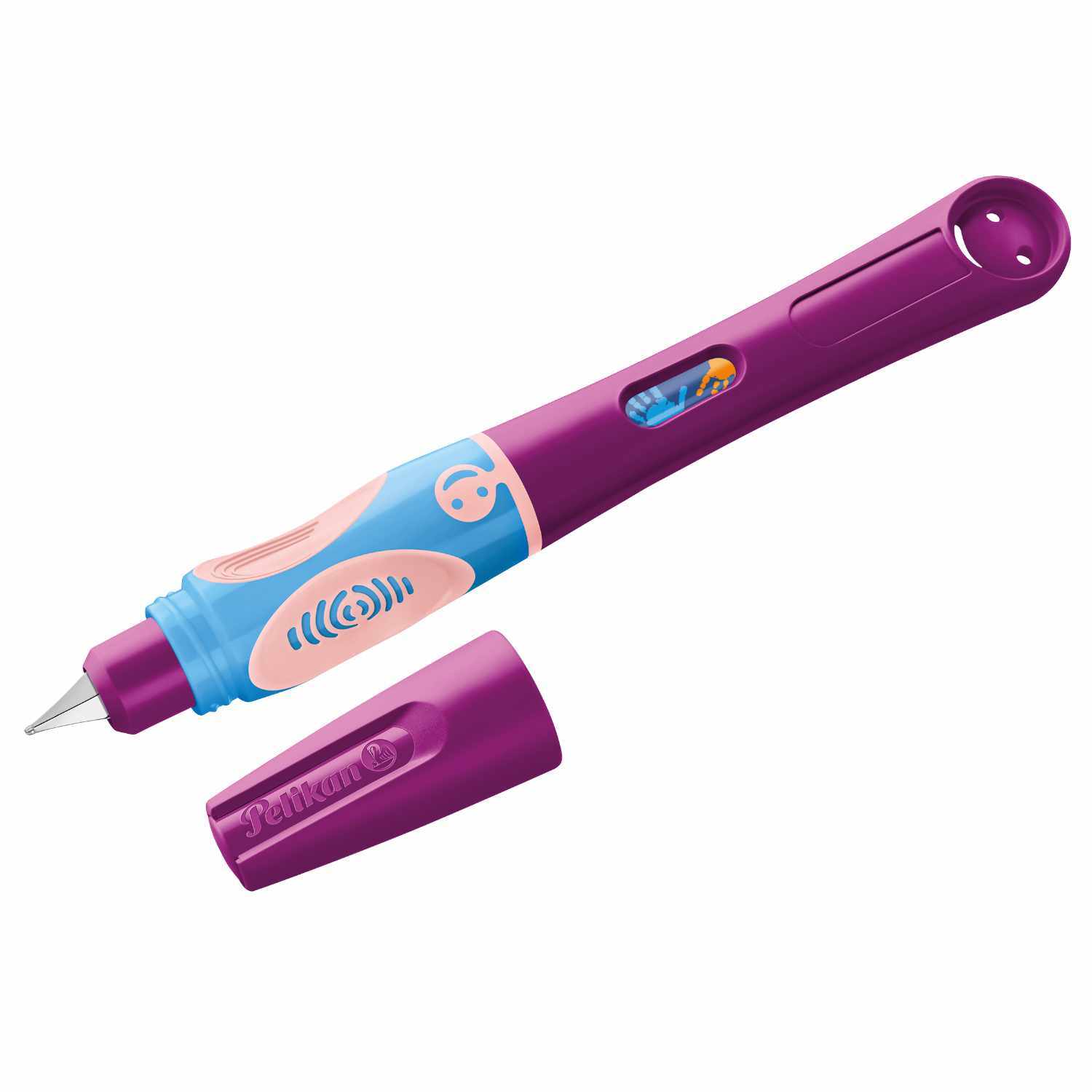 griffix® Füller für Linkshänder in lila und blau von Pelikan, ideal für Kinder, ergonomisch geformt.