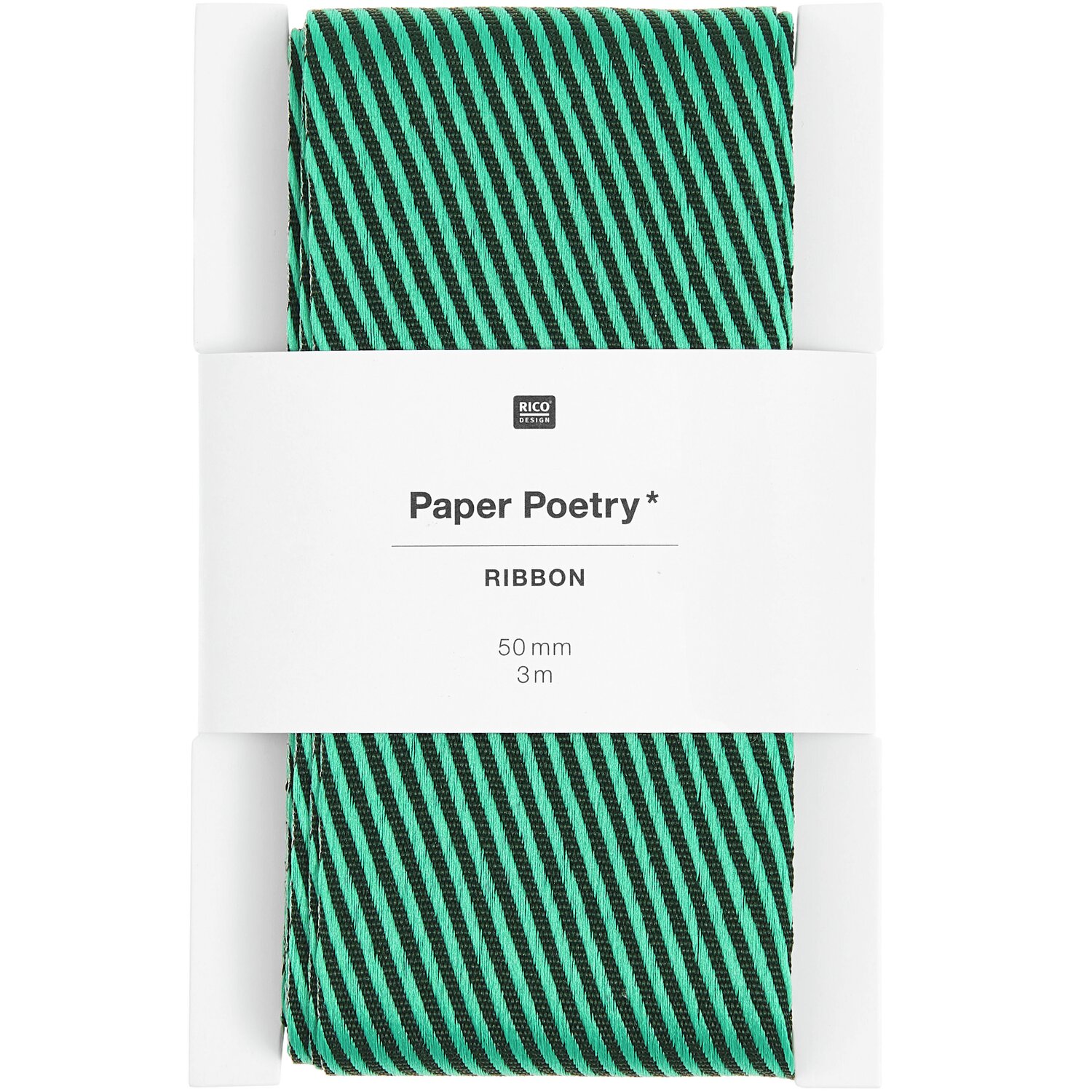 Paper Poetry Webband mit diagonalen Streifen in Grün, 50mm breit, 3m lang, von Rico Design.