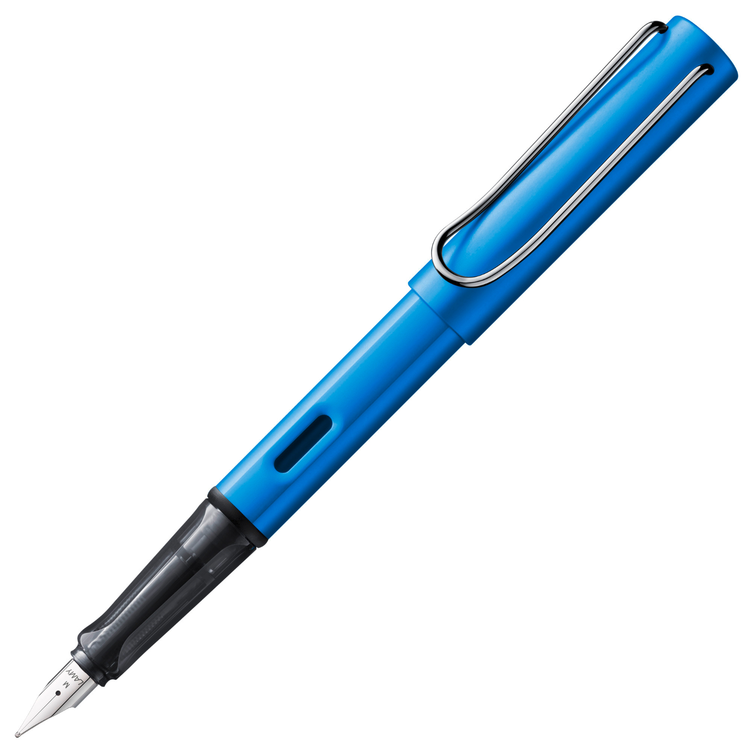 Füllhalter AL-star in leuchtendem Blau von Lamy mit mittlerer Feder, ideal für stilvolles Schreiben.