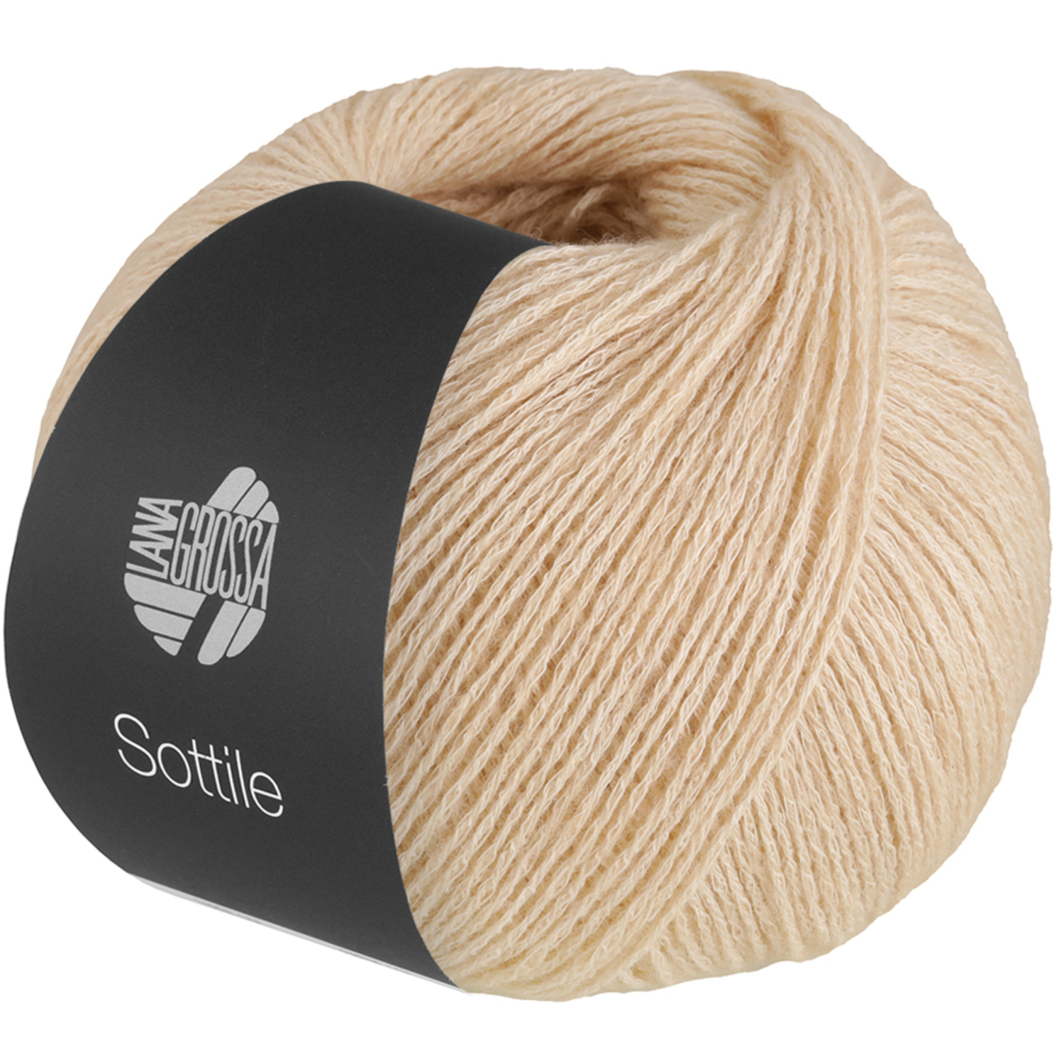 Sottile Wolle in Hellbeige von Lana Grossa, 50g Knäuel mit 250m Länge, ideal zum Stricken.