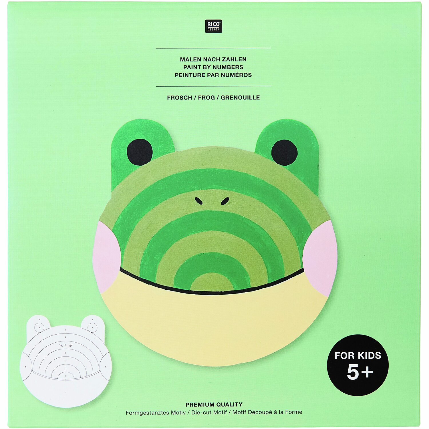Malen nach Zahlen Frosch: Kreatives Set von Rico Design für Kinder ab 5 Jahren, in frischem Grün.