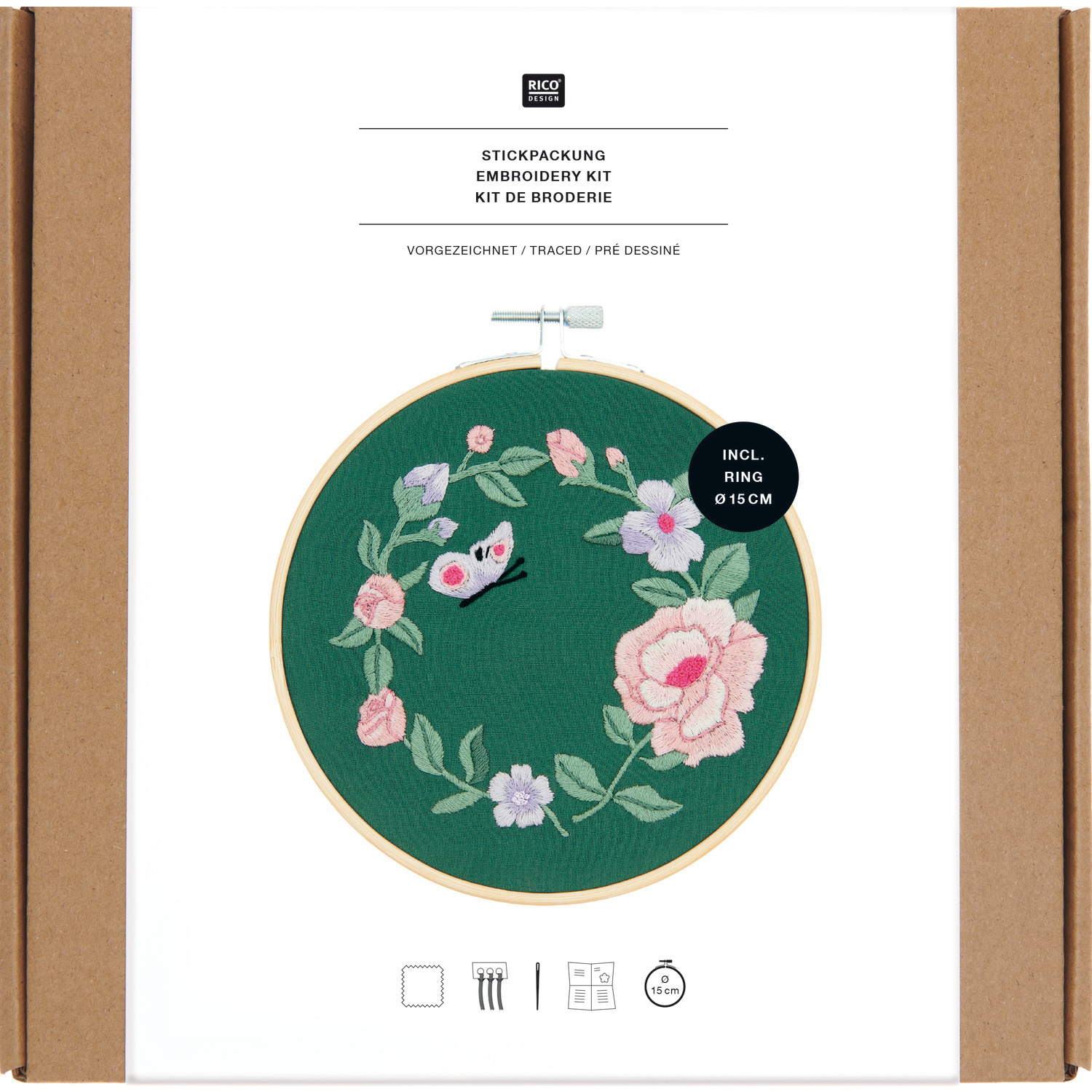 Stickpackung Blumenkranz vorgezeichnet Ø15cm von Rico Design