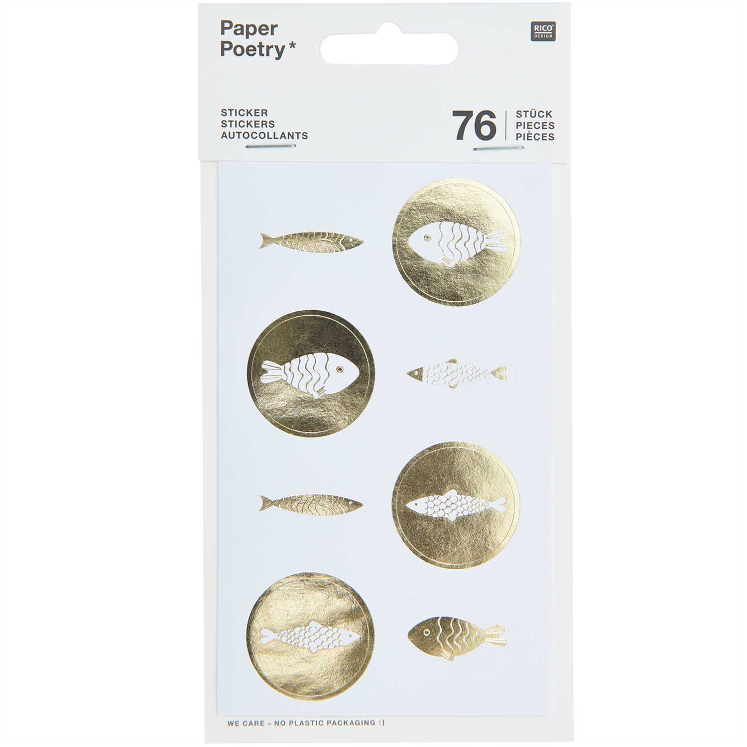 Paper Poetry Sticker Fische weiß-gold von Rico Design zeigen goldene Fischmotive auf weißem Hintergrund. Ideal für kreative Projekte.