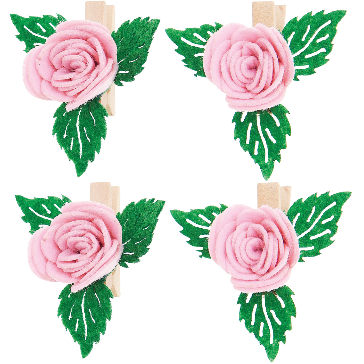 Rosenköpfe mit Blättern auf Klammer in zartem Rosa von Rico Design, ideal für kreative Dekorationen.