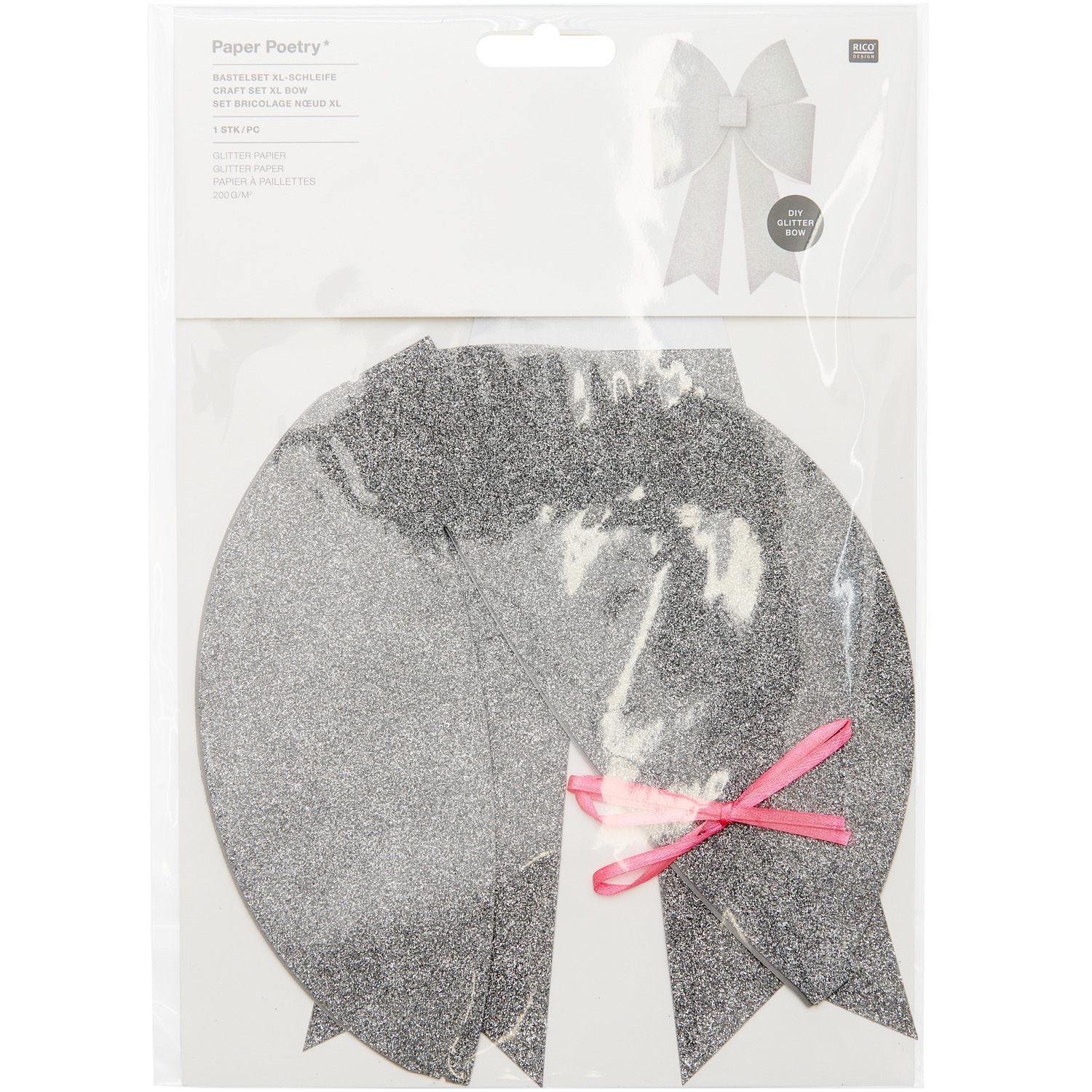 Paper Poetry Bastelset XL-Schleife Glitter 20x30cm Farbe Silber Irisierend von Rico Design