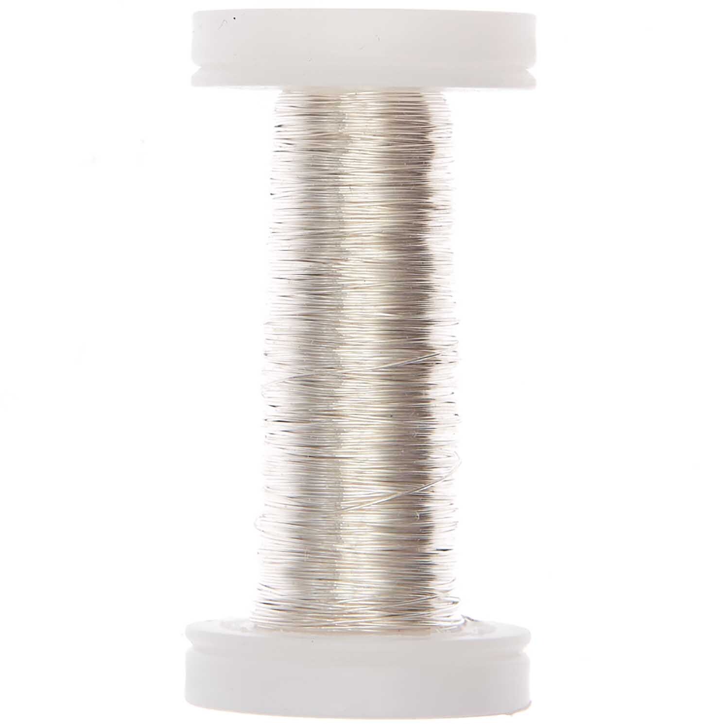 Lackdraht silber 0,3mm 30g auf einer weißen Spule, ideal für Bastelarbeiten und Dekorationen. Marke: preissler.