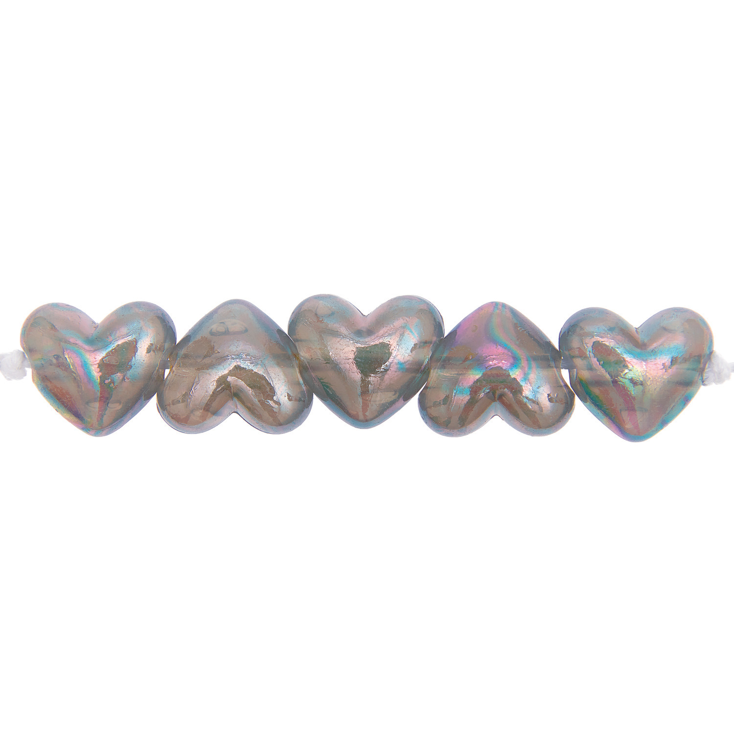 itoshii Herz Perlen, holographisch grau, 17x15x9mm, 12 Stück. Glänzende Herzform für Schmuckdesigns.