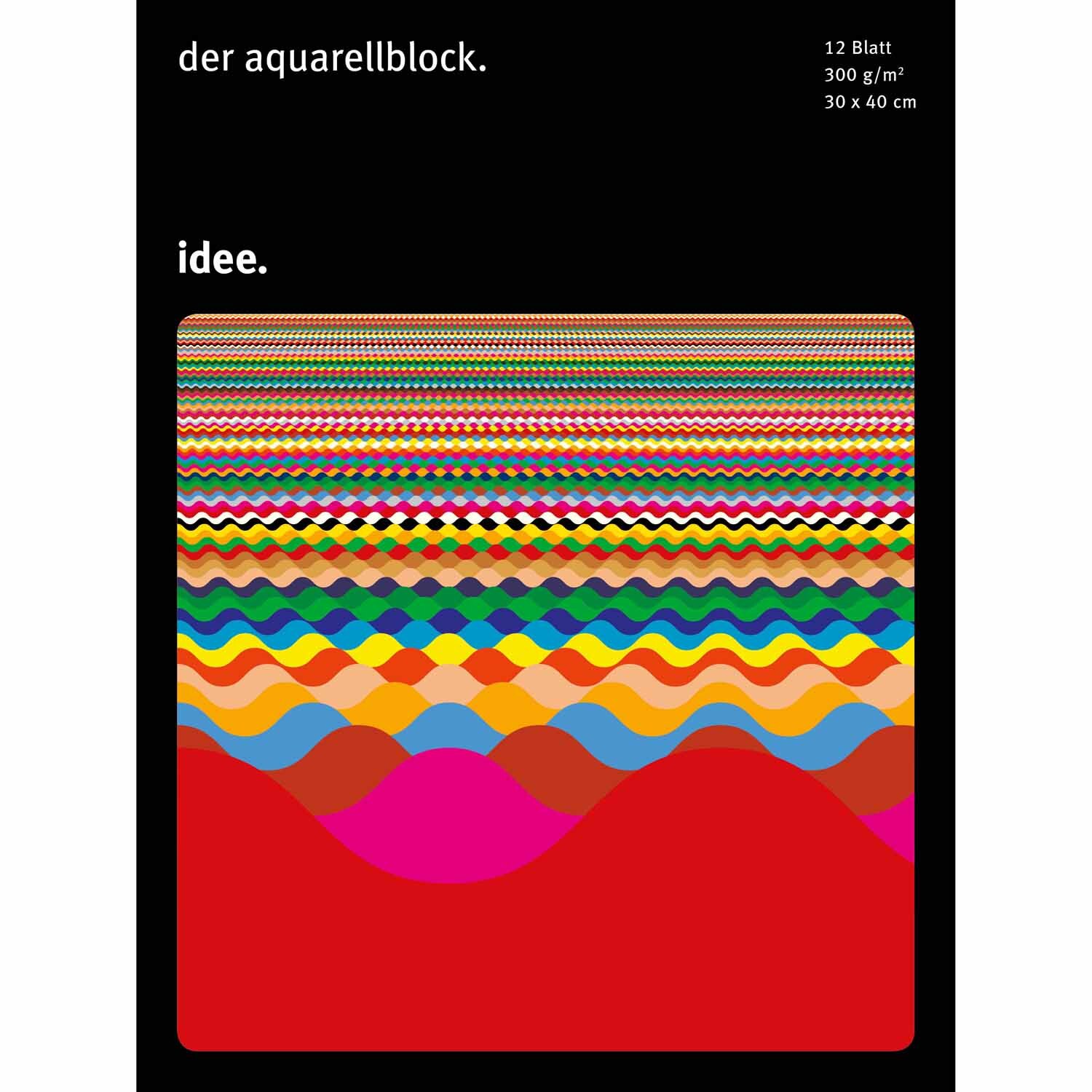 Studienaquarellblock 30x40cm mit 12 Blatt, bunte Wellenmuster auf schwarzem Hintergrund, von idee. Creativmarkt.