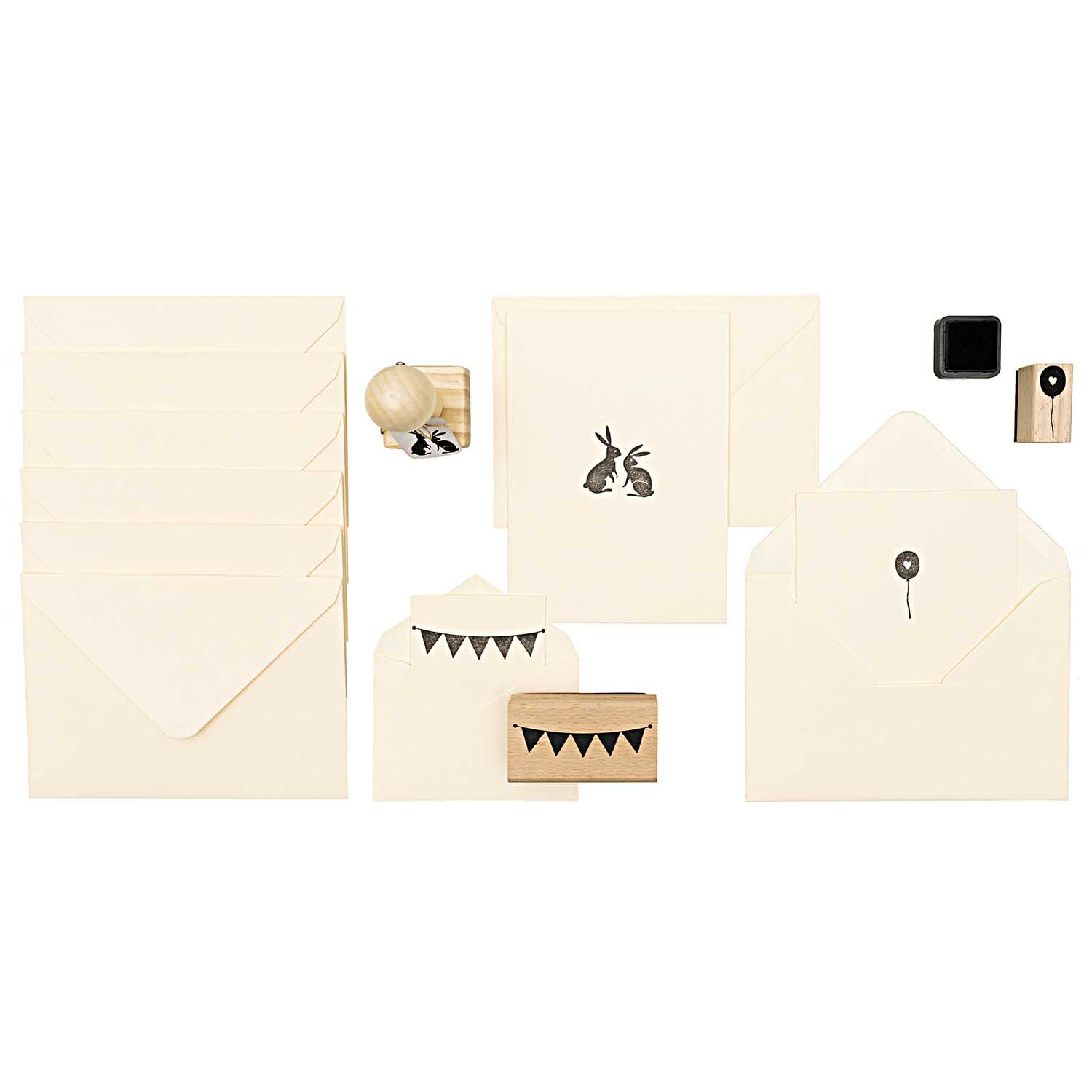 Paper Poetry Stempelset Geburtstag: 10-teiliges Set mit schwarzen Stempeln und Umschlägen von Rico Design. Ideal für kreative Geburtstagskarten.