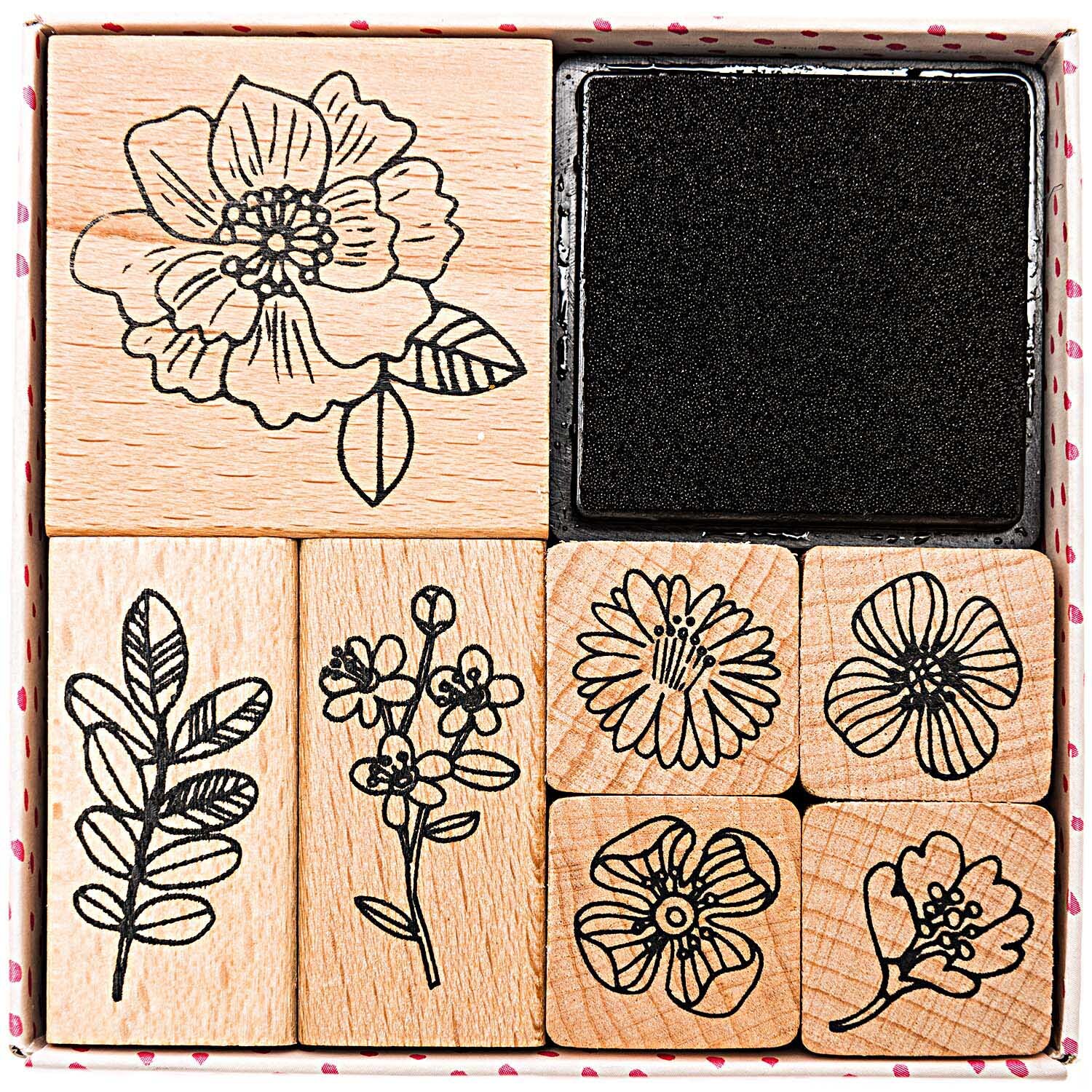Paper Poetry Stempelset Hygge Flowers: 8-teiliges Set mit floralen Motiven und Stempelkissen. Ideal für kreative Bastelprojekte.