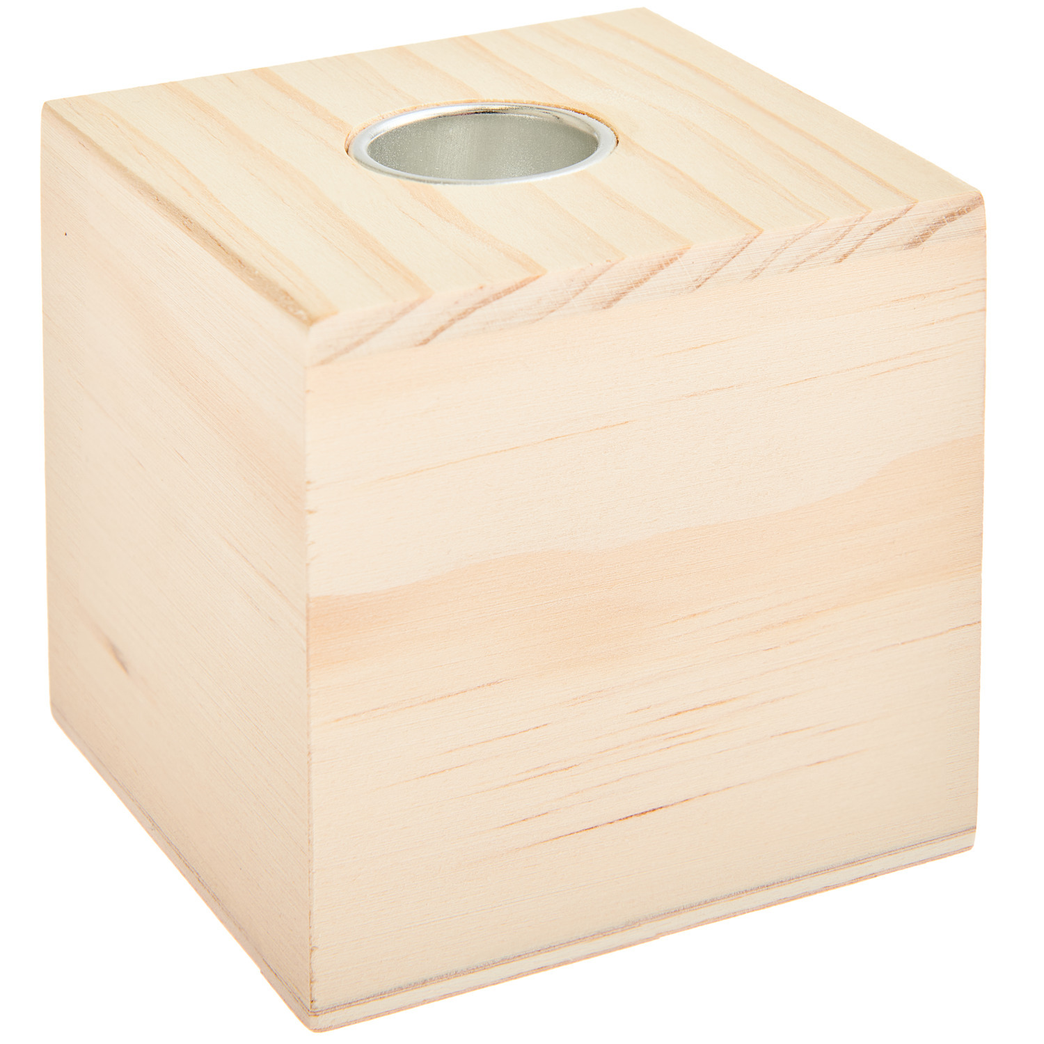 Kerzenhalter Würfel aus hellem Holz mit natürlicher Maserung, ideal für moderne Wohnräume.