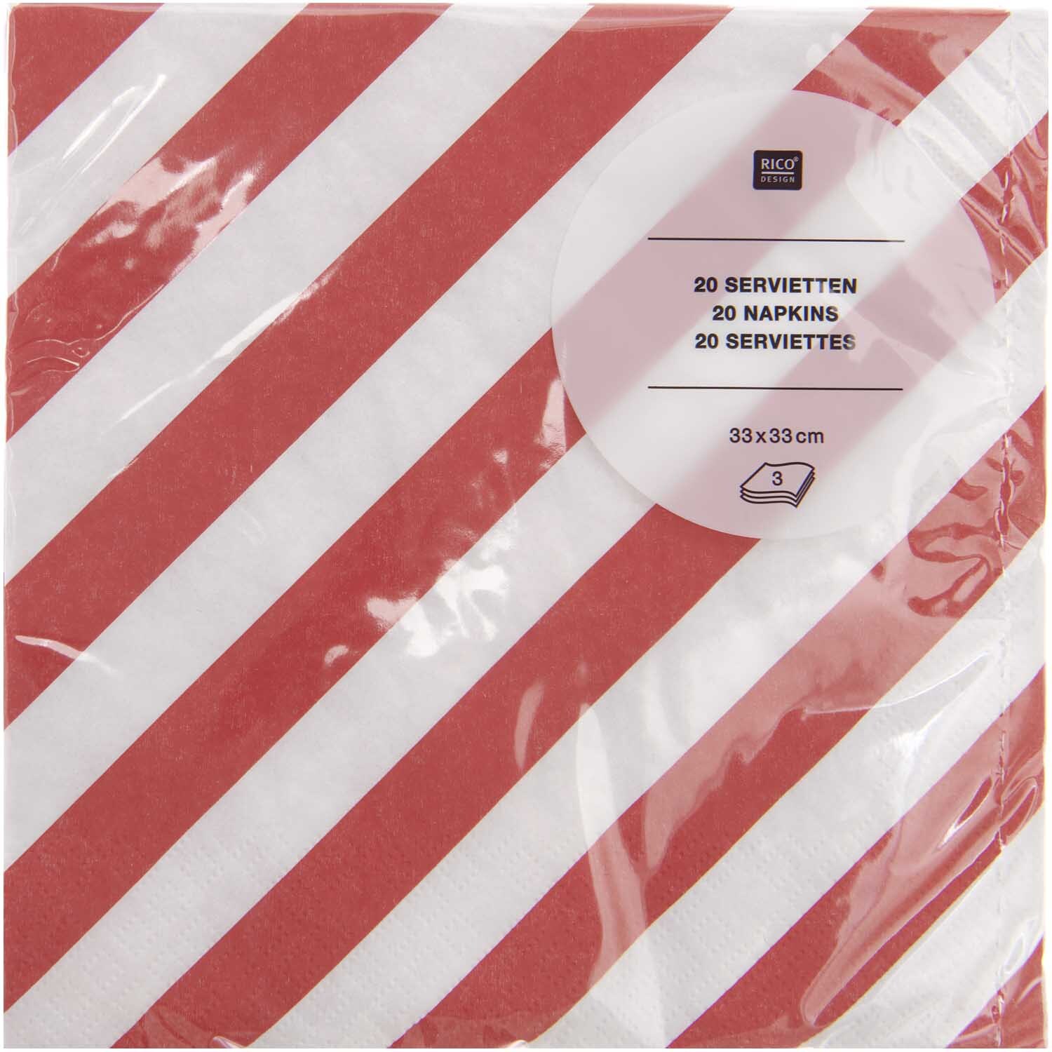 Servietten Streifen rot-weiß 33x33cm 20 Stück von Rico Design