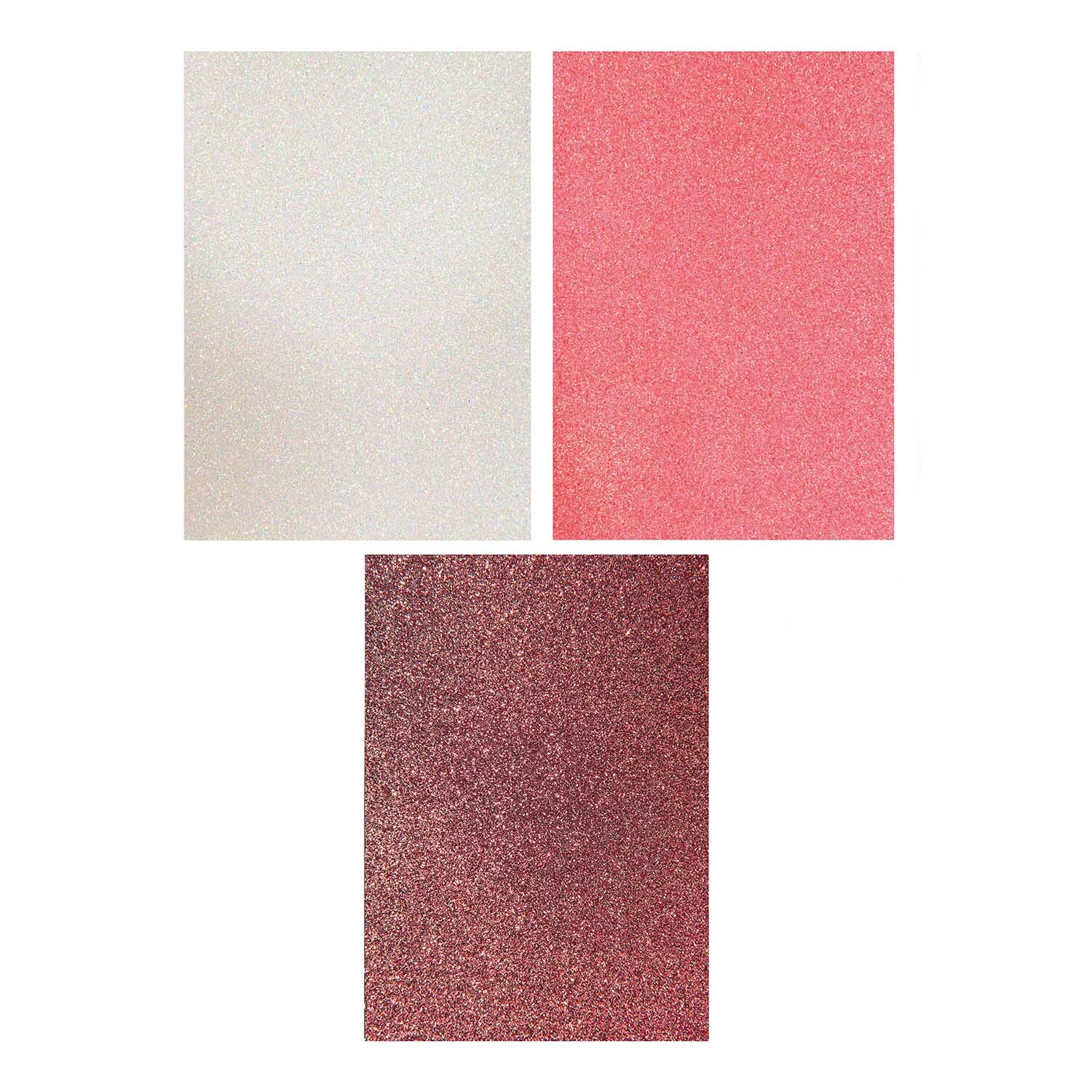 Paper Poetry Motivpapierblock Sakura Sakura 23 Blatt von Rico Design mit drei glitzernden Papierbögen in Weiß, Rosa und Rot für kreative Projekte.