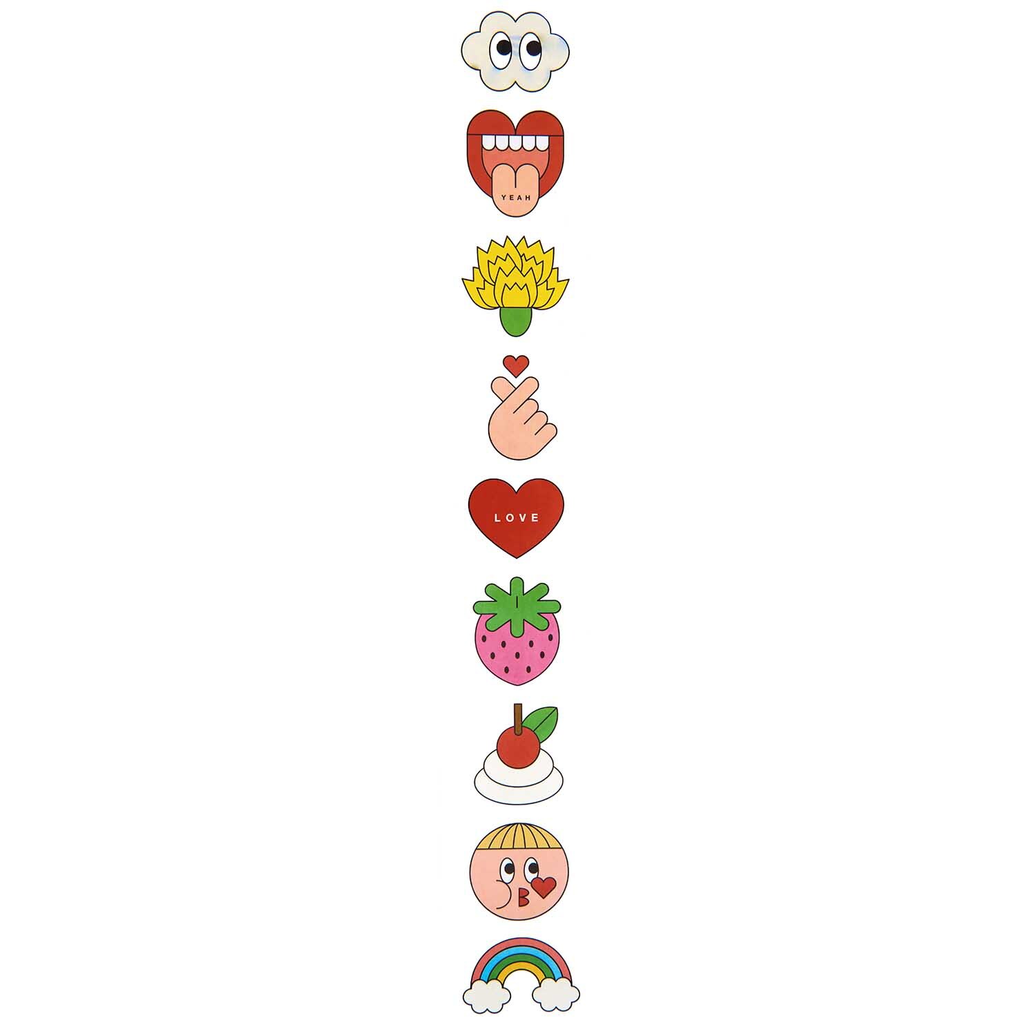 Rico Design x Redfries Sticker Eye Candy: Bunte Stickerrolle mit Augen, Mund, Herz und Regenbogen. Ideal für kreative Dekorationen.