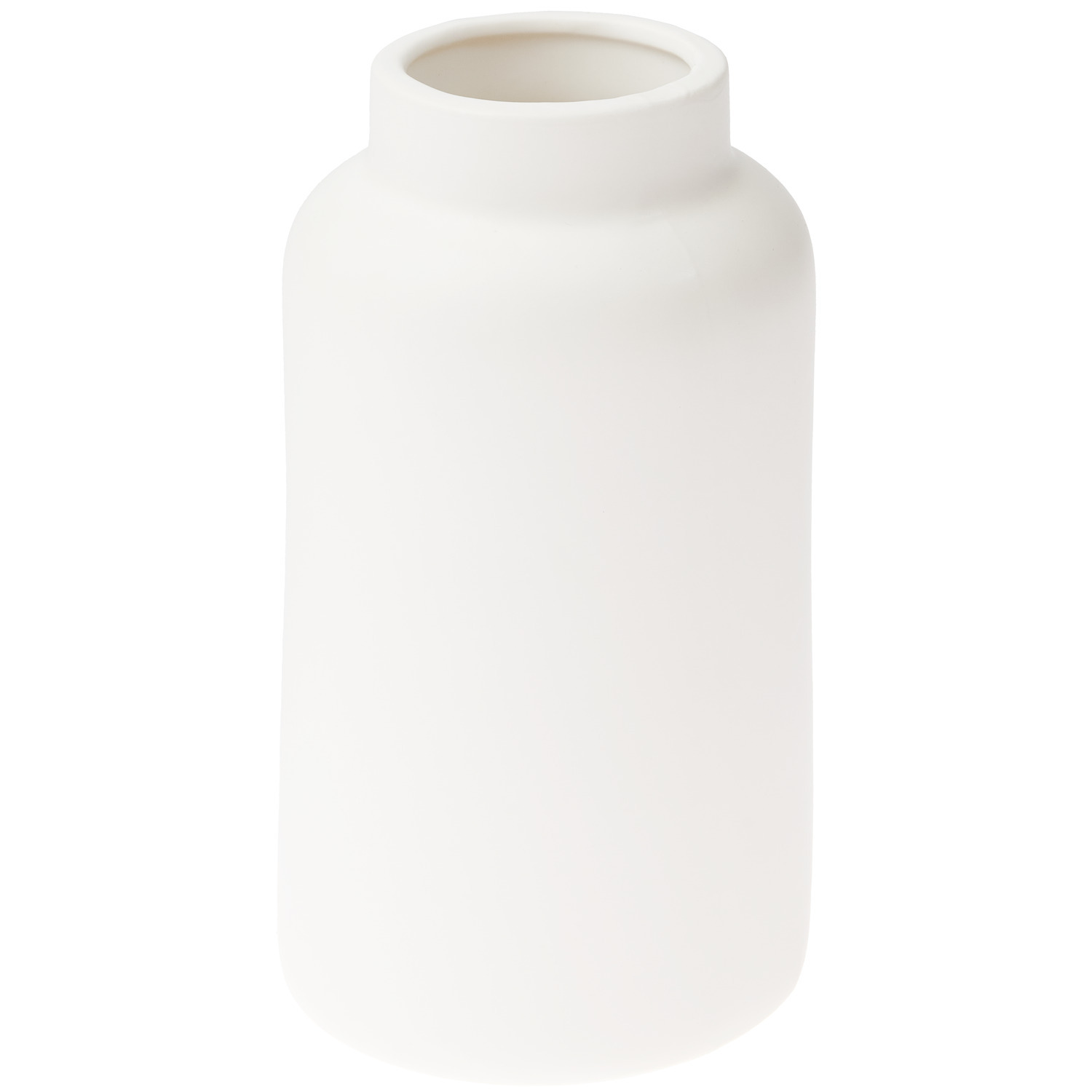 Porzellanvase von Rico Design, zylindrisch, weiß, mit einem Durchmesser von 10 cm und einer Höhe von 18 cm.