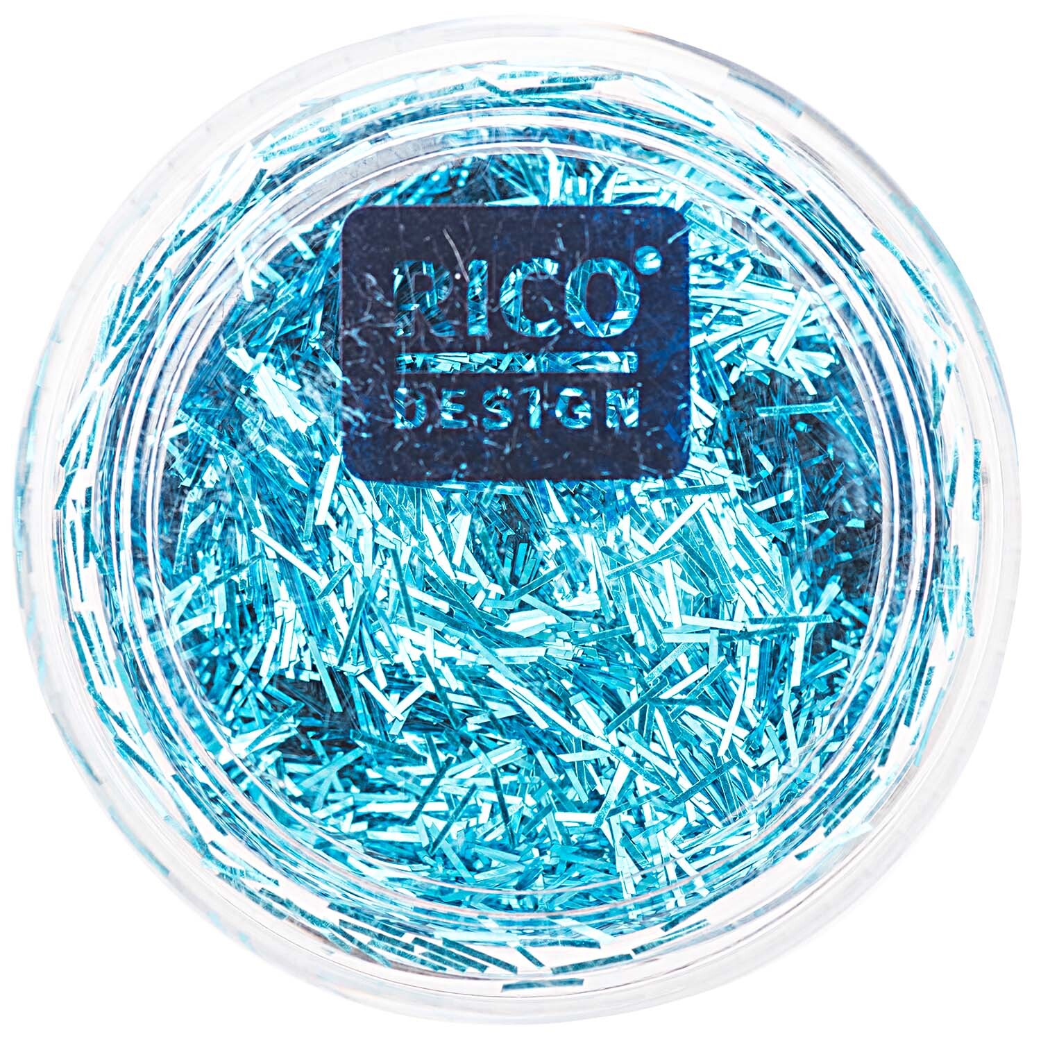 Stäbchen Glitter 4g in Türkis von Rico Design in einer runden, transparenten Dose. Ideal für kreative Bastelprojekte.