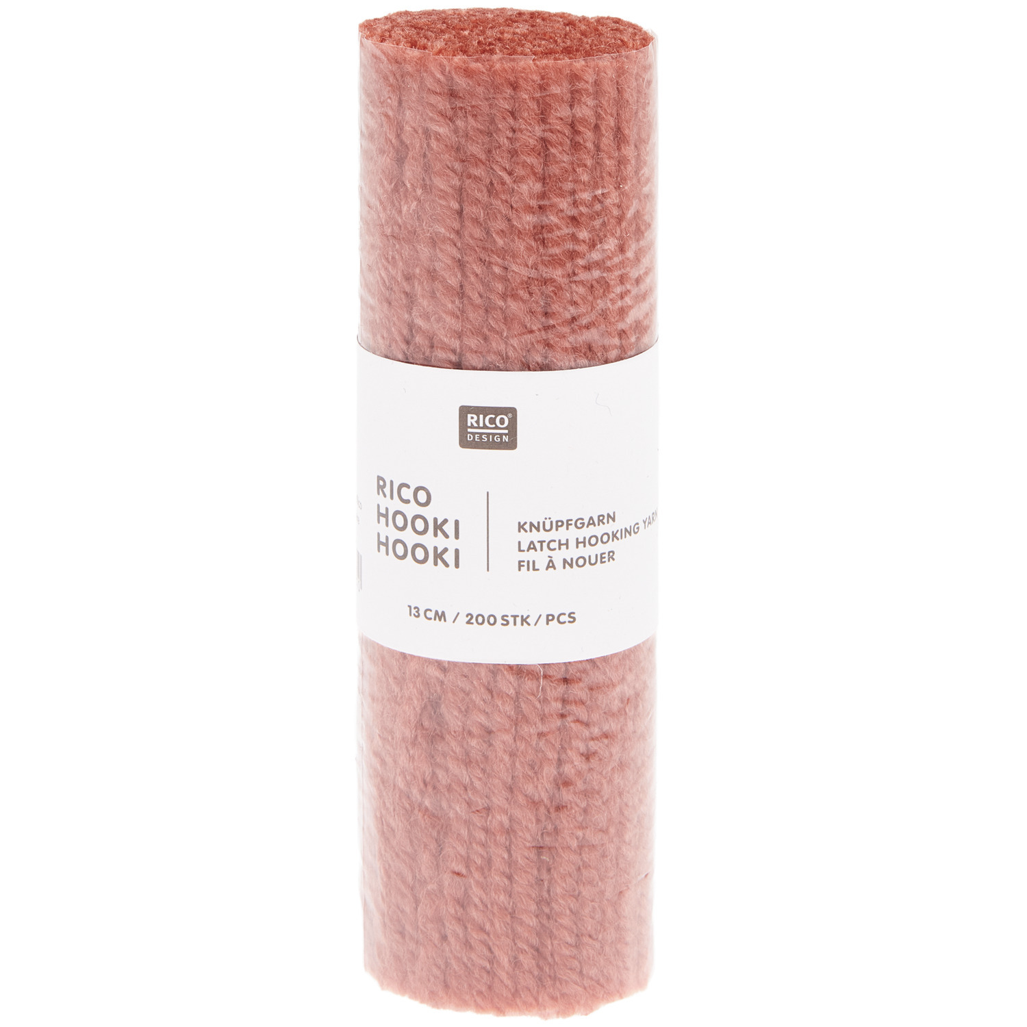Rico Hooki Hooki Knüpfgarn in lachsrot, 13 cm Rolle, ideal für kreative Handwerksprojekte.
