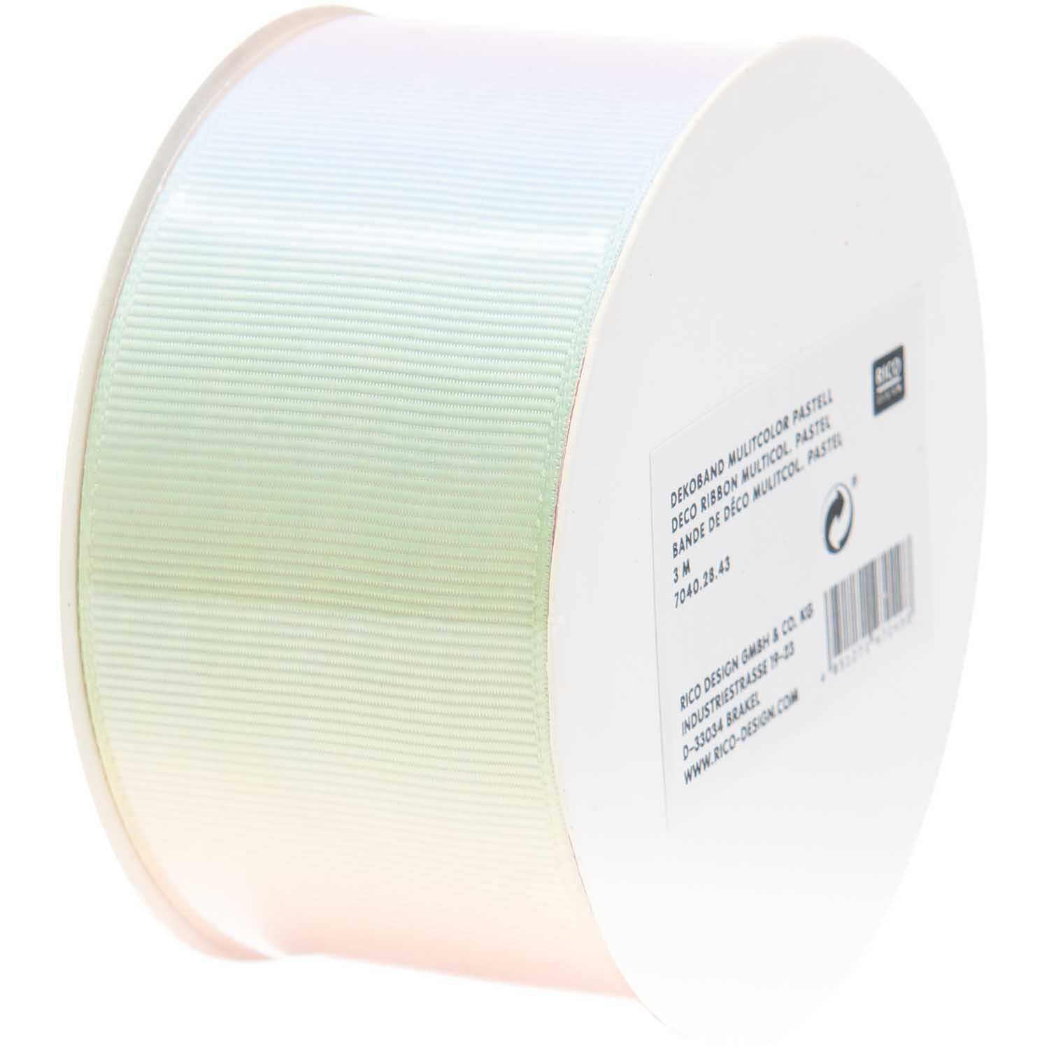 Dekoband multicolor pastell 4cm 3m auf Rolle, ideal für kreative Projekte, von Rico Design.