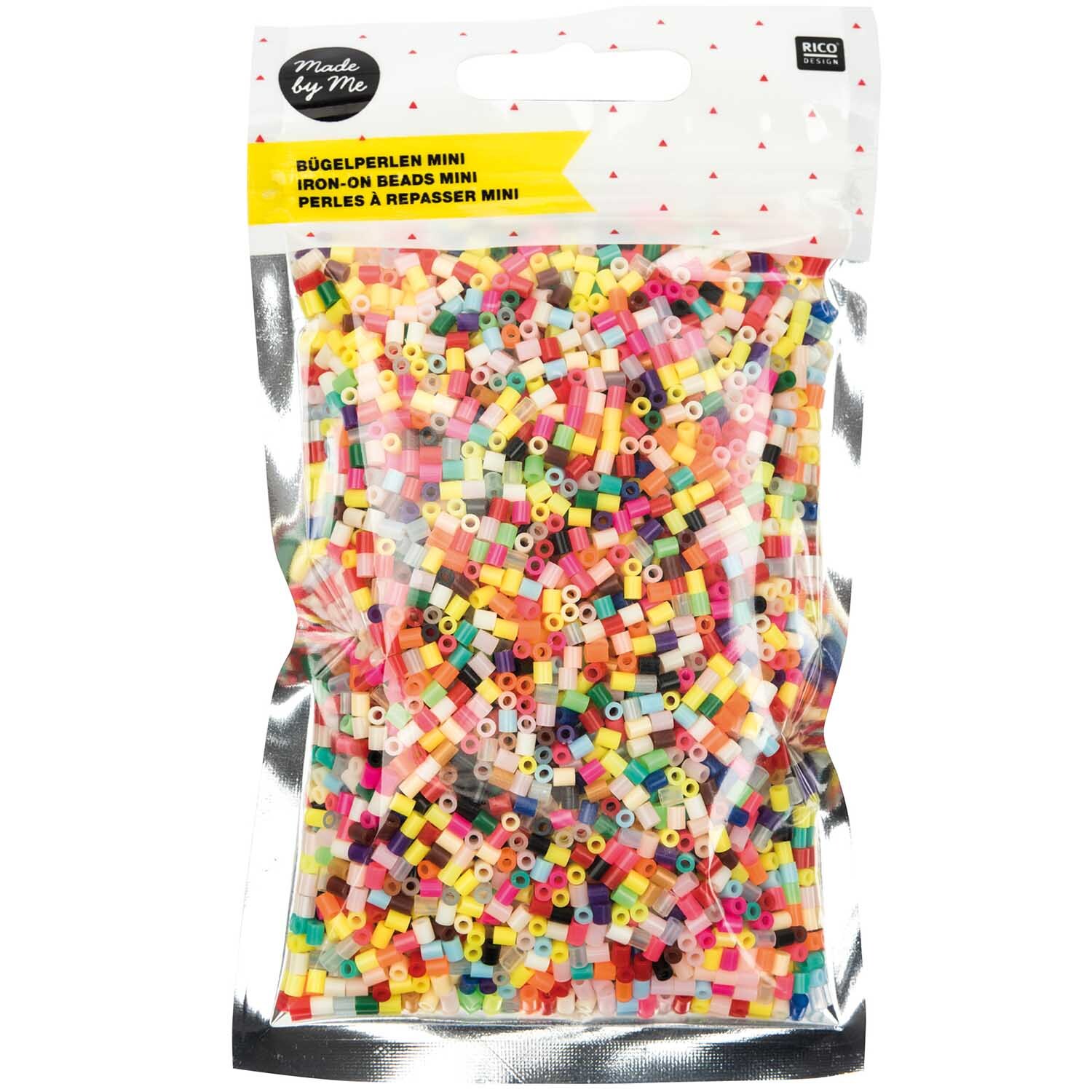 Mini-Bügelperlen Mix in einer transparenten Verpackung, ideal für kreative Bastelprojekte.