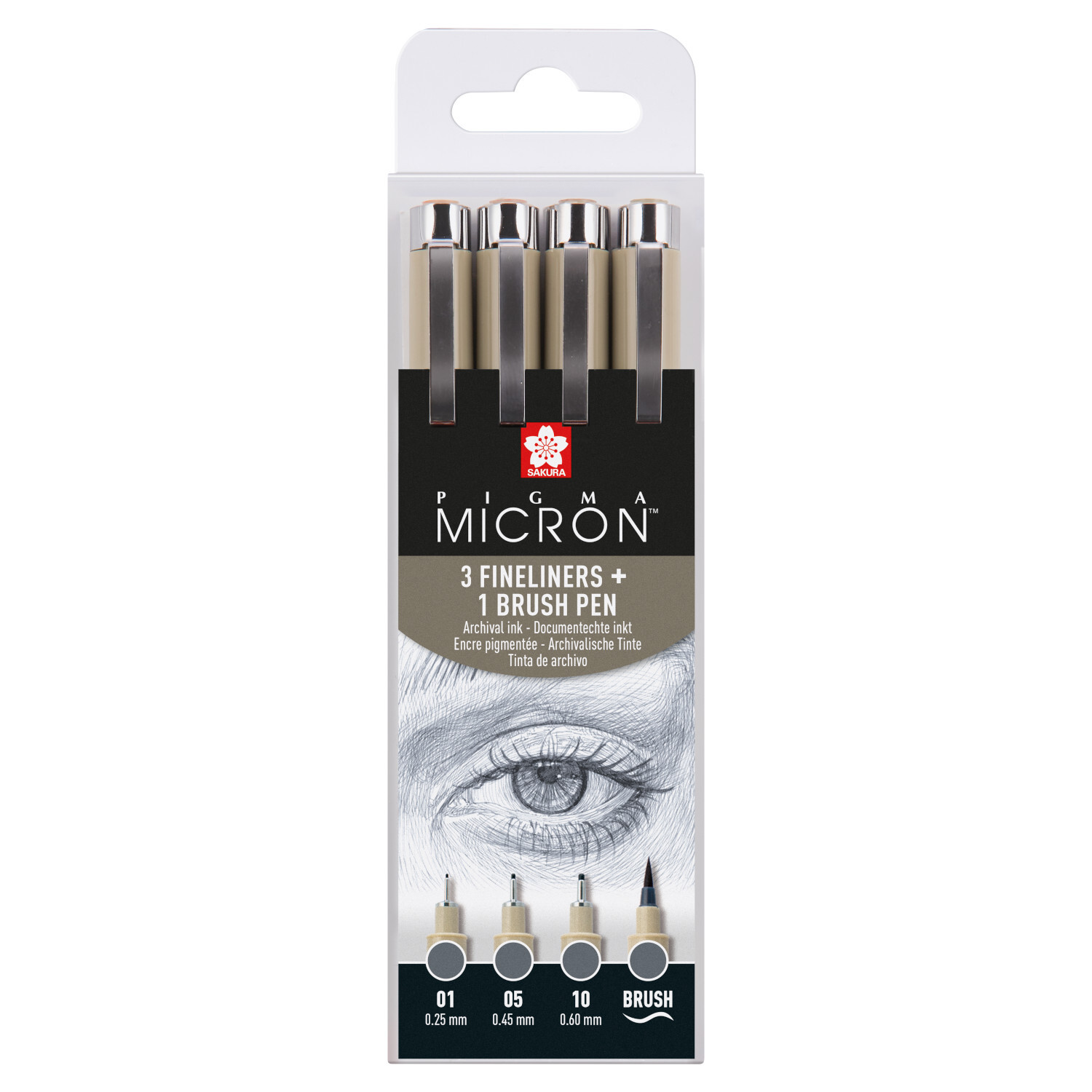 Pigment Liner Sakura Pigma Micron Set Kaltgrau, 4 Stück, ideal für präzises Zeichnen.