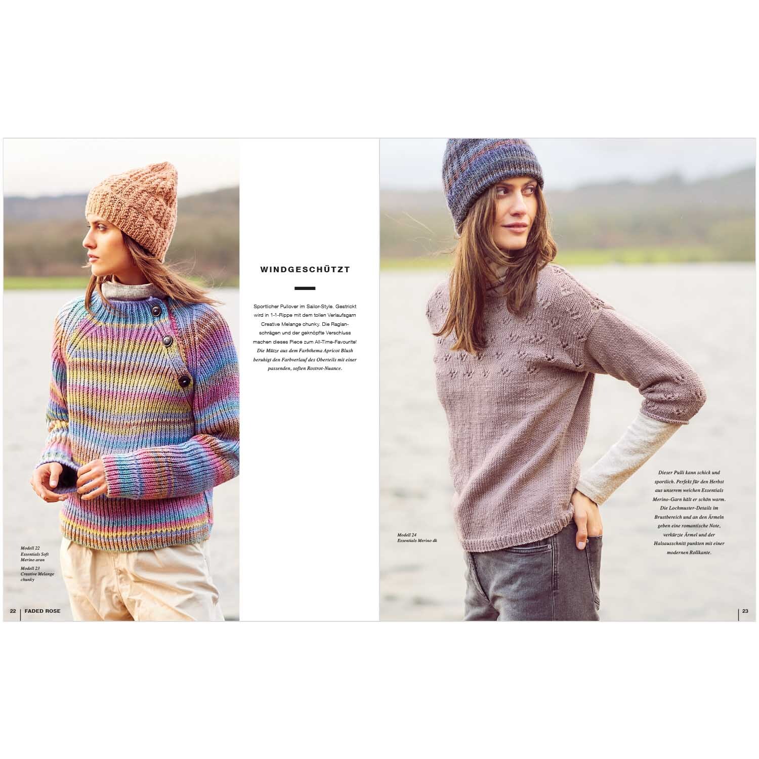 Lovewool Nr.11 Handstrickmagazin Herbst-Winter zeigt zwei Frauen in gestrickten Pullovern und Mützen am See.
