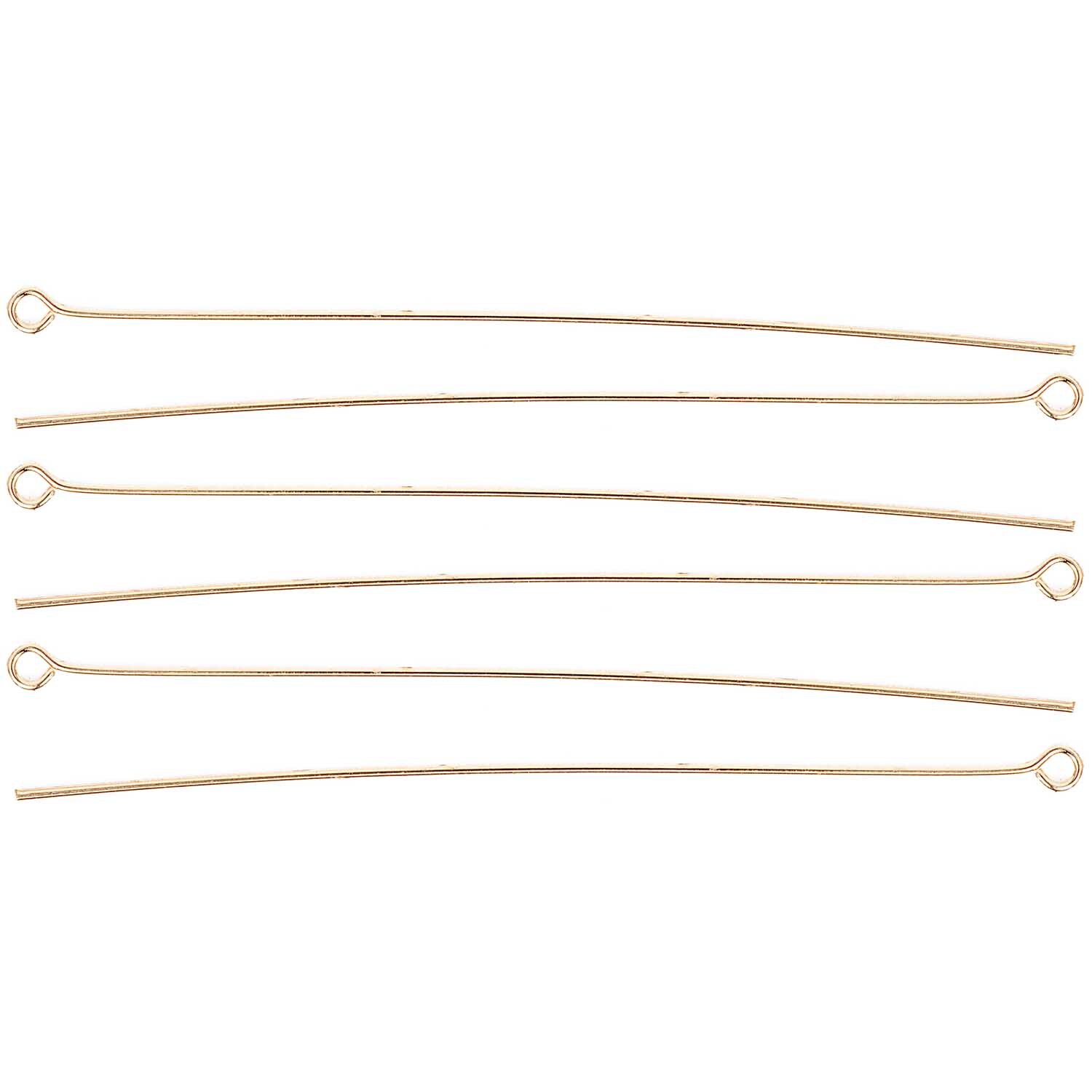 Kettelstift gold 70mm 10 Stück von Rico Design, zeigt sechs goldene Stifte mit Ösen auf weißem Hintergrund.