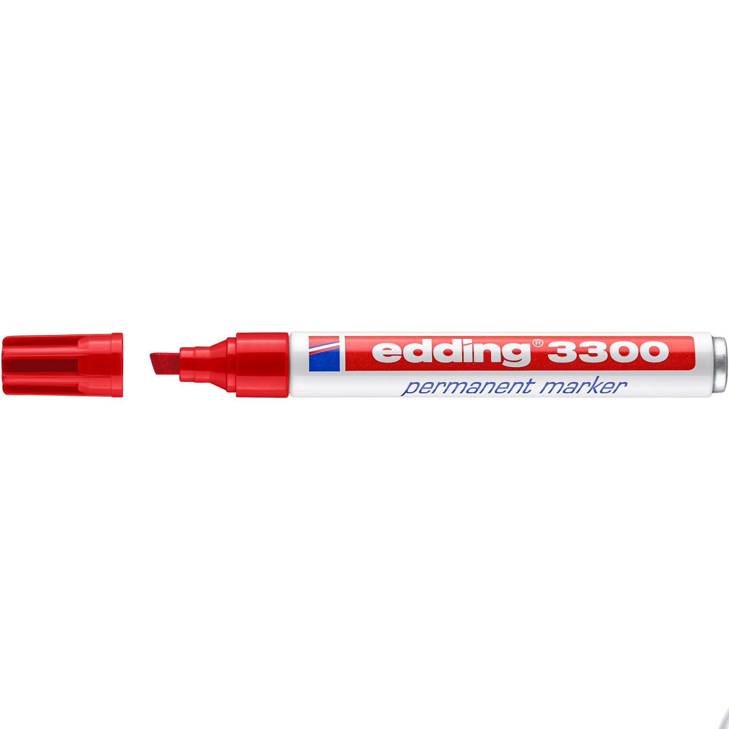 3300 Permanentmarker mit abgenommenem Deckel, Spitze 1,5-5mm. Edding-Logo sichtbar.