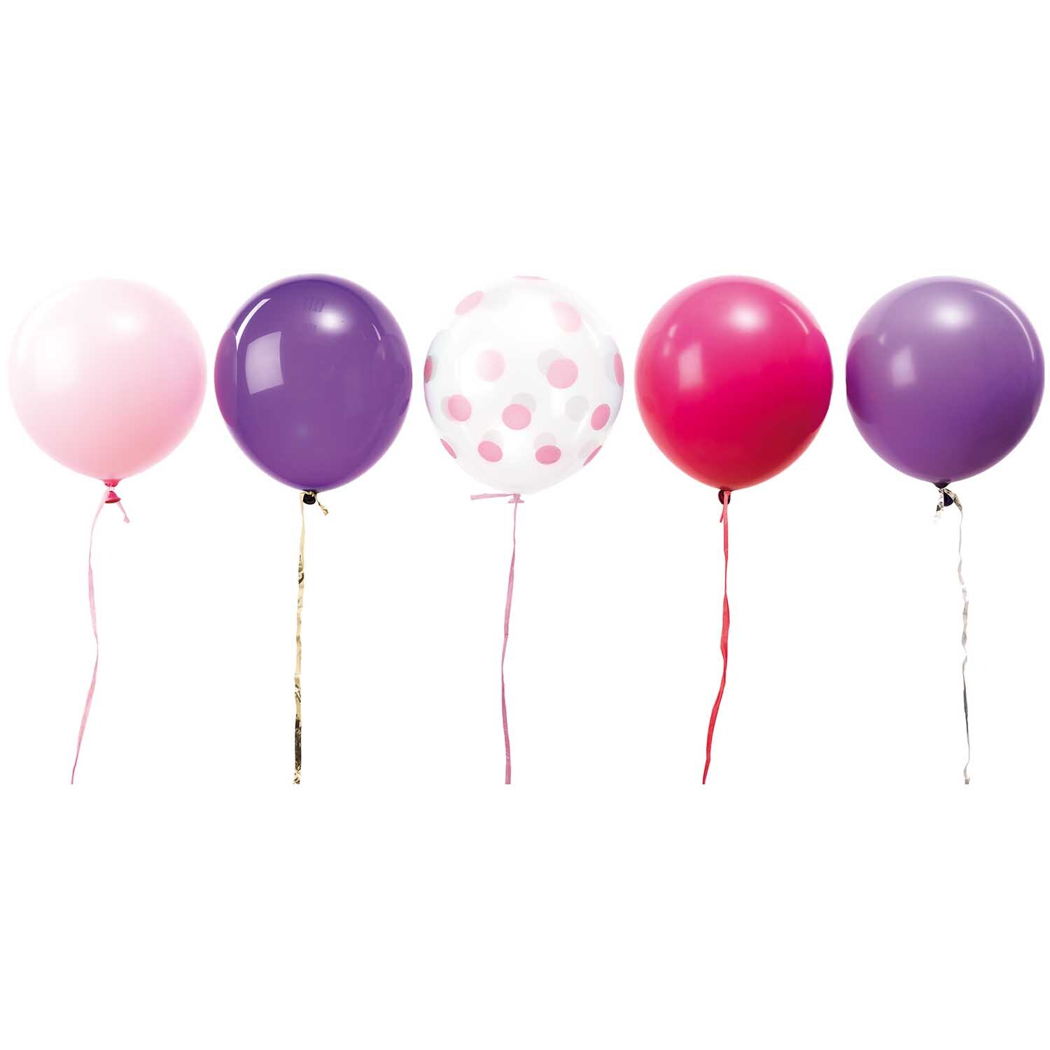 Luftballon Mix Prinzessin: Fünf bunte Ballons in Rosa, Lila und Weiß mit Punkten von Rico Design.