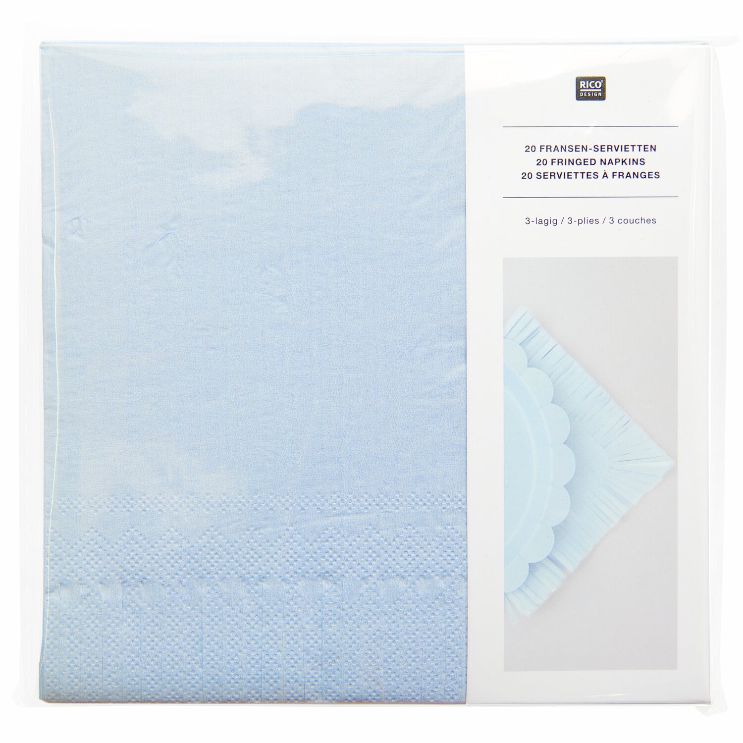 Servietten Fransen 33x33cm 20 Stück Farbe Blau von Rico Design