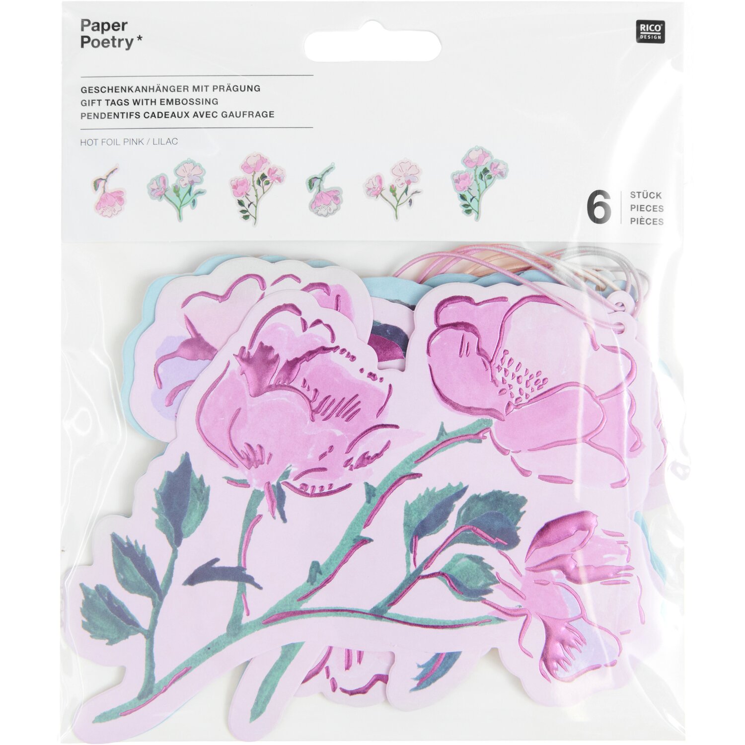 Paper Poetry Geschenkanhänger La Vie en Rose Blumen 6 Stück von Rico Design